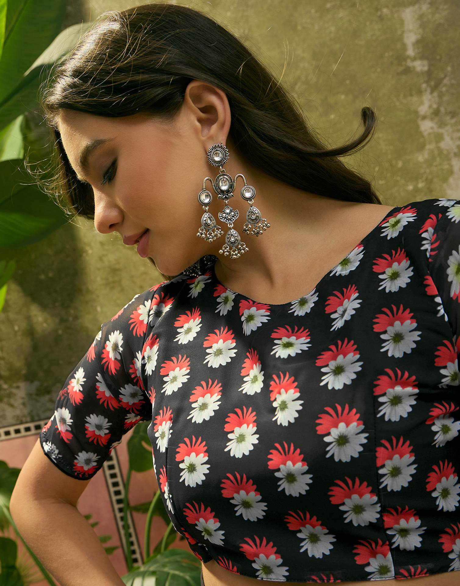 Black Georgette Floral Printed Saree