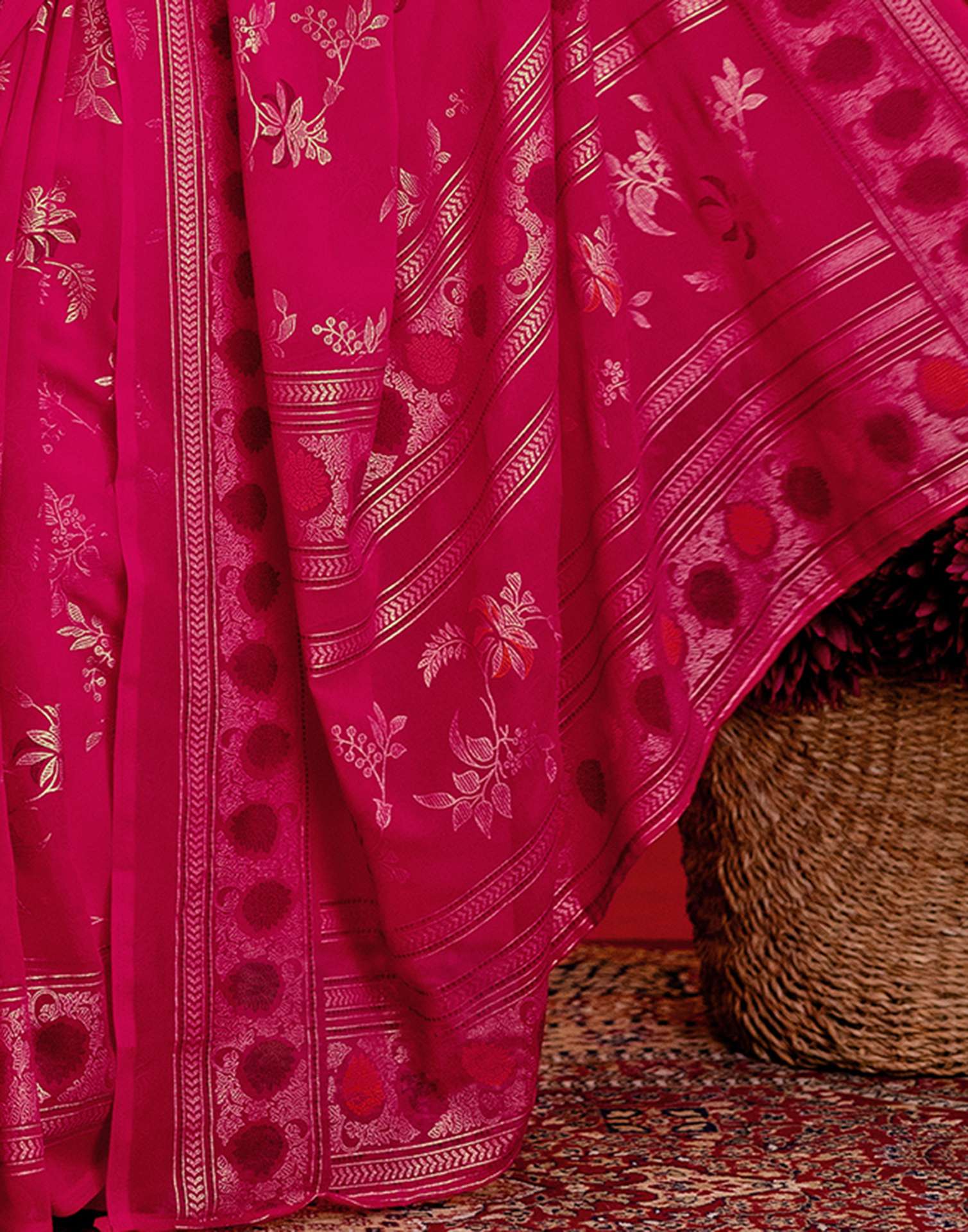 Pink Georgette Foil Printed Saree