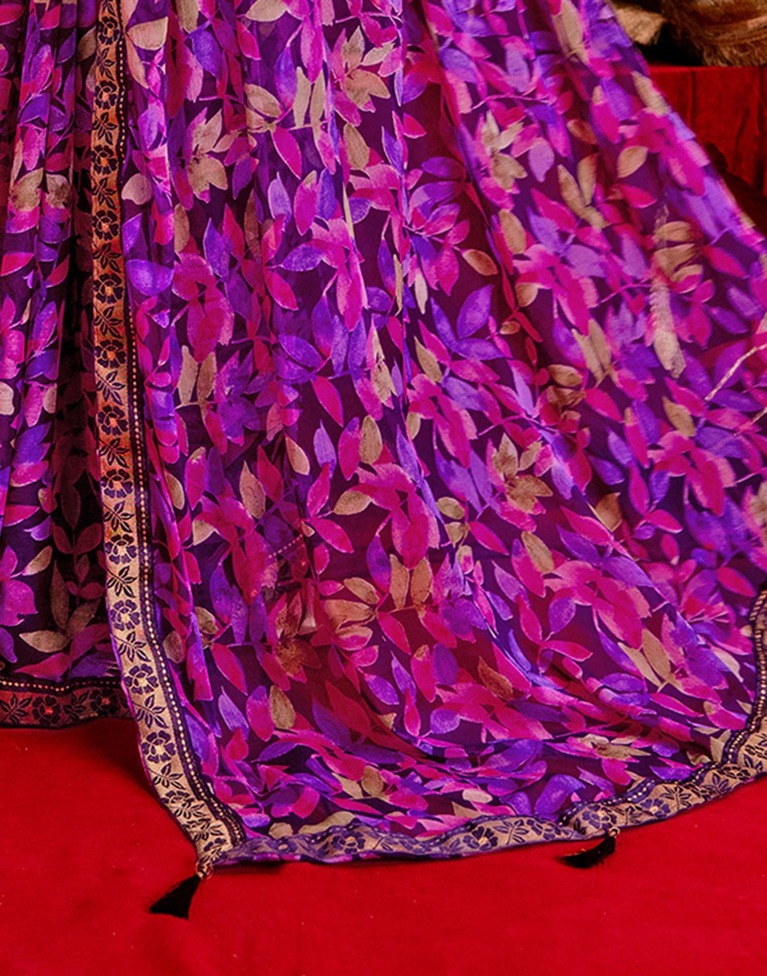 Dark Purple Chiffon Printed Saree