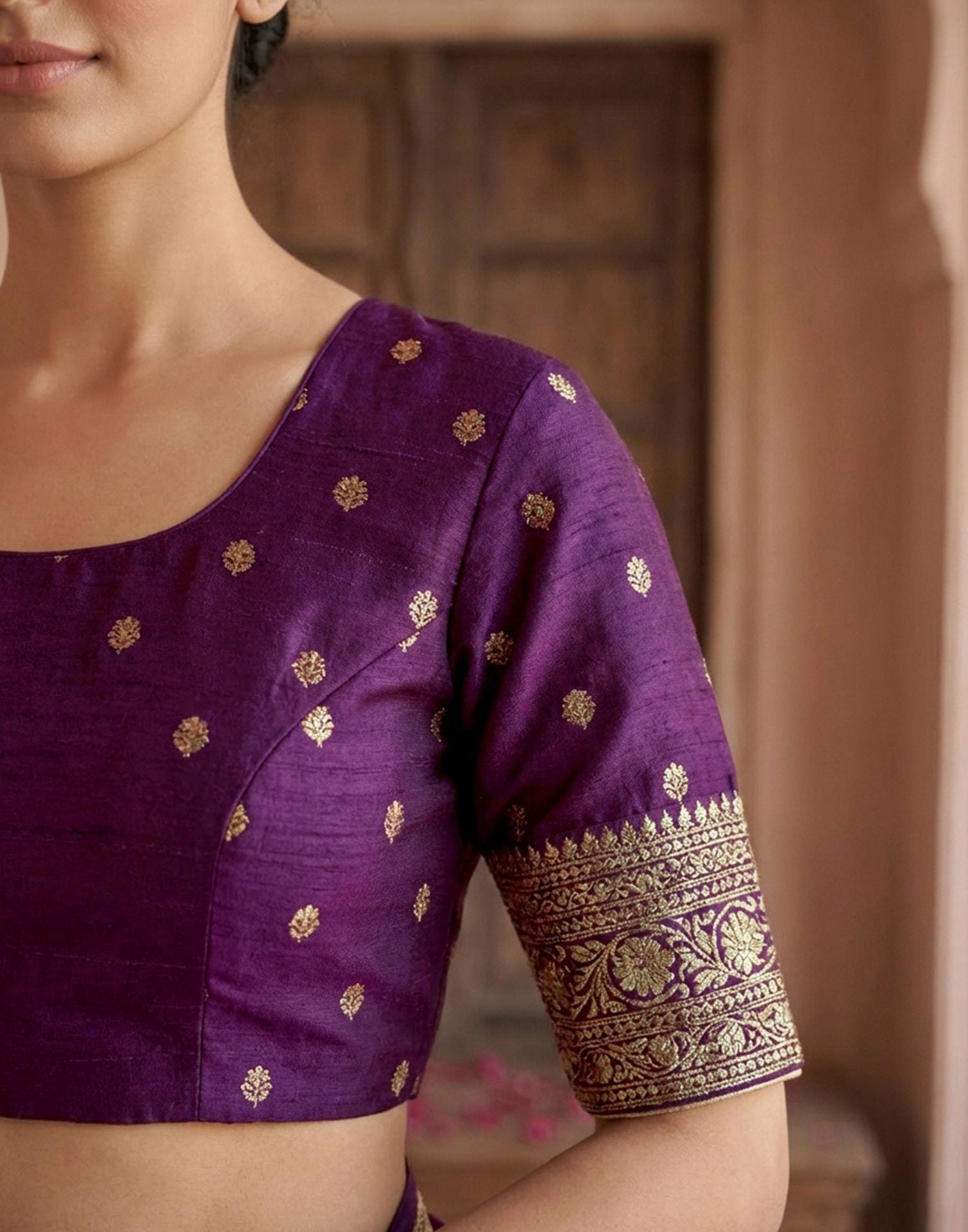 Wine Georgette Foil Printed Saree