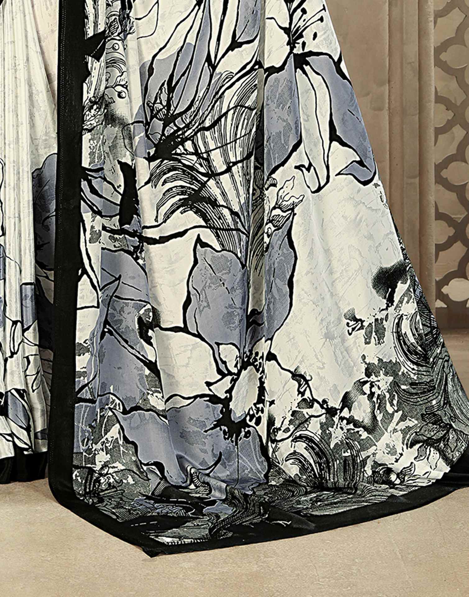 Off White Crepe Silk Printed Saree