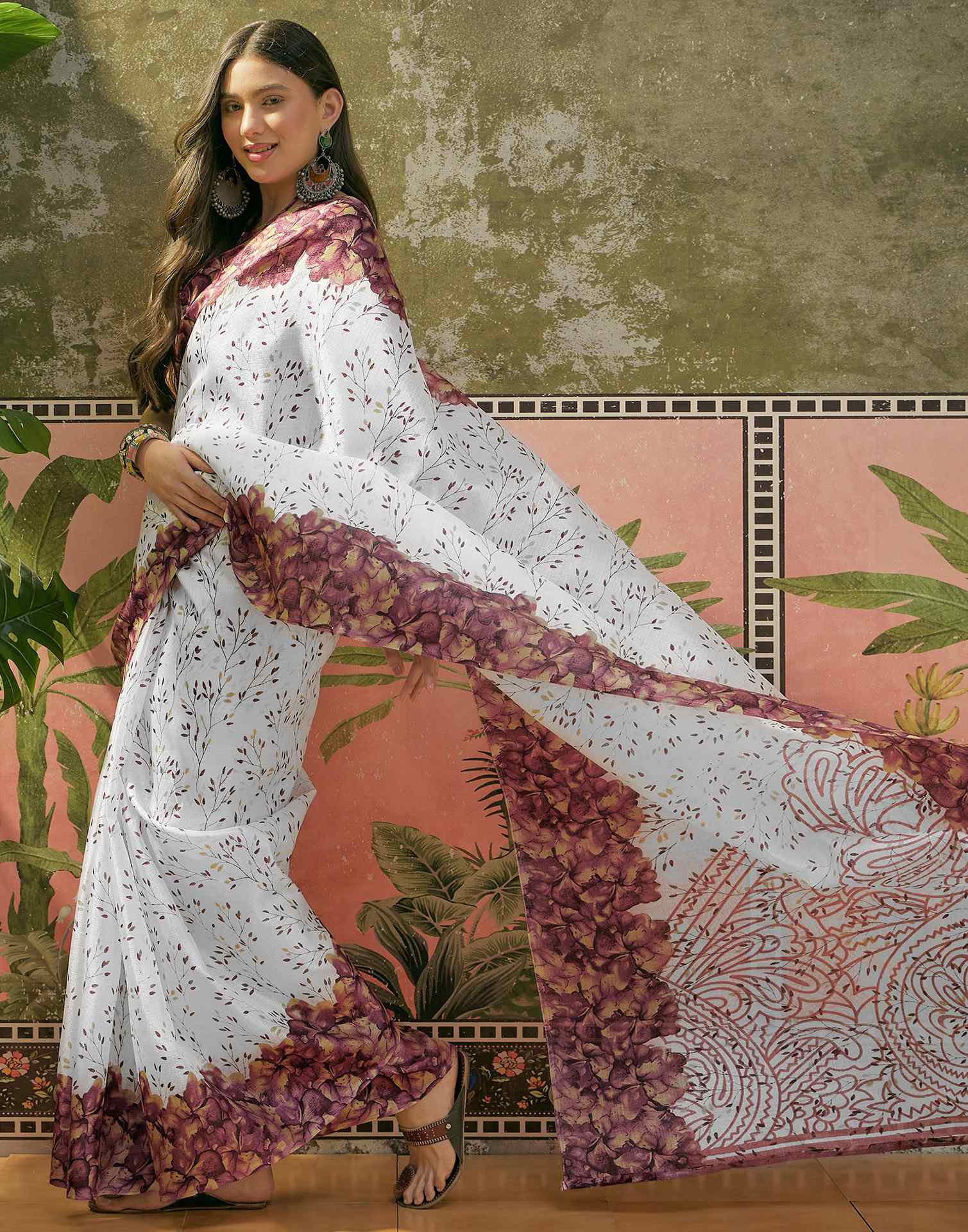 Off White Khadi Printed Saree
