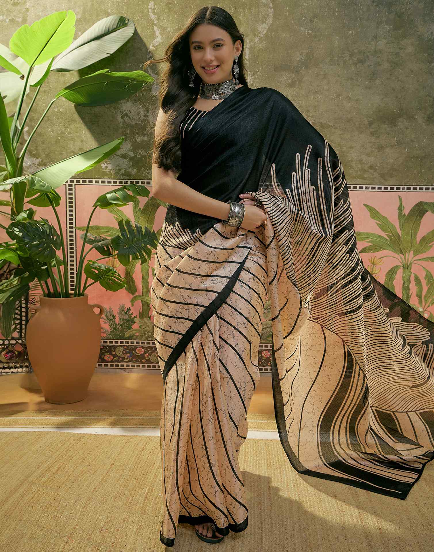 Peach Khadi Printed Saree