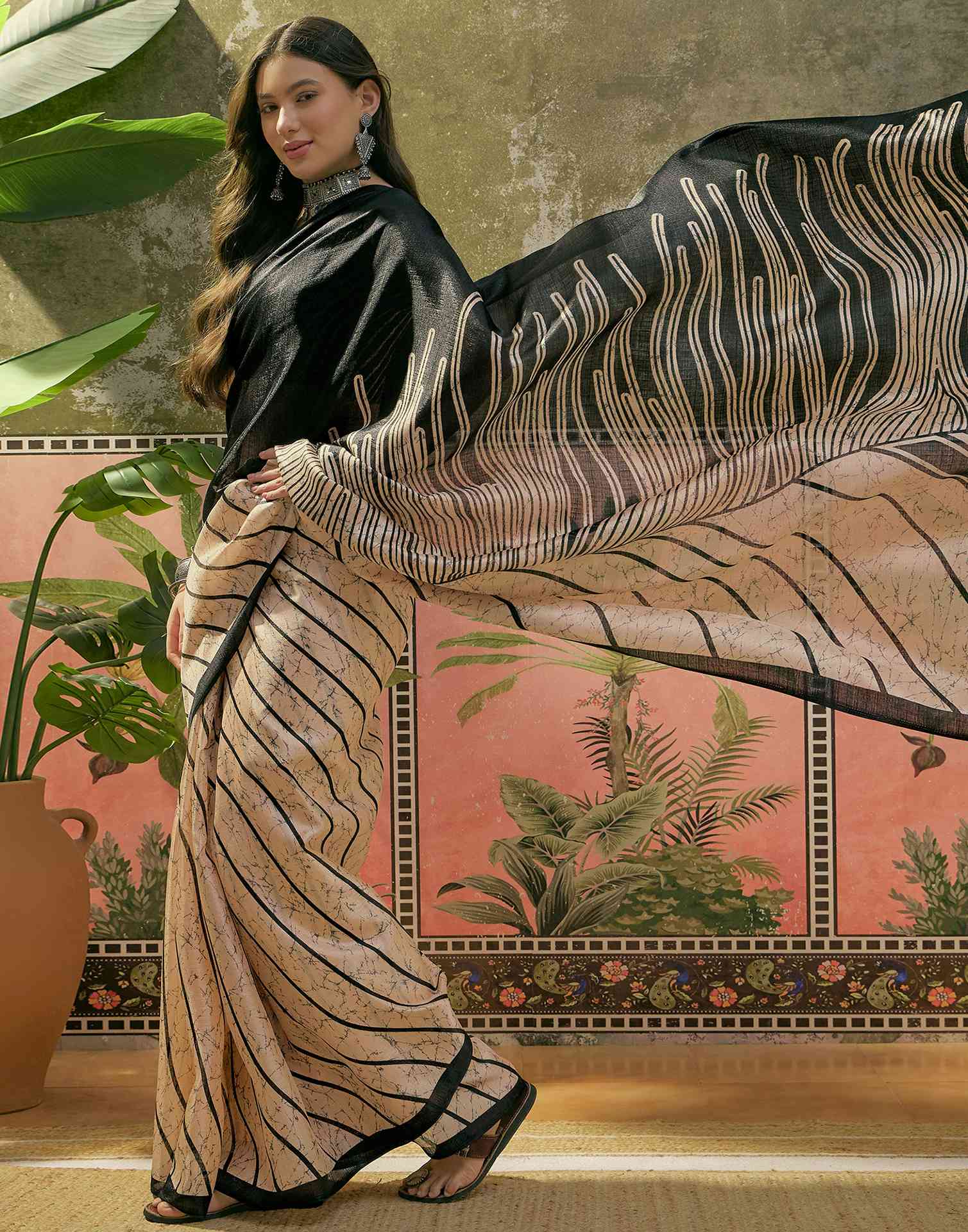 Peach Khadi Printed Saree