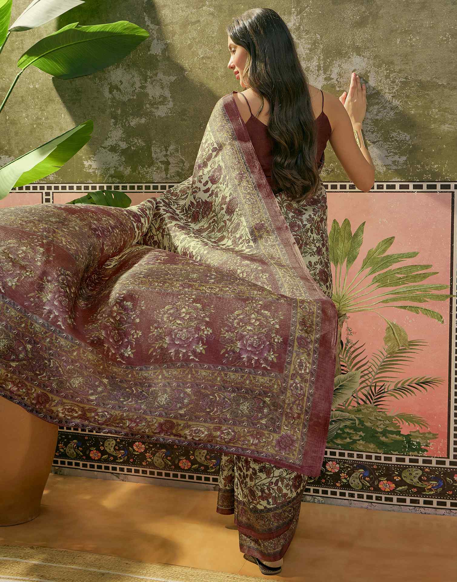 Beige Khadi Printed Saree