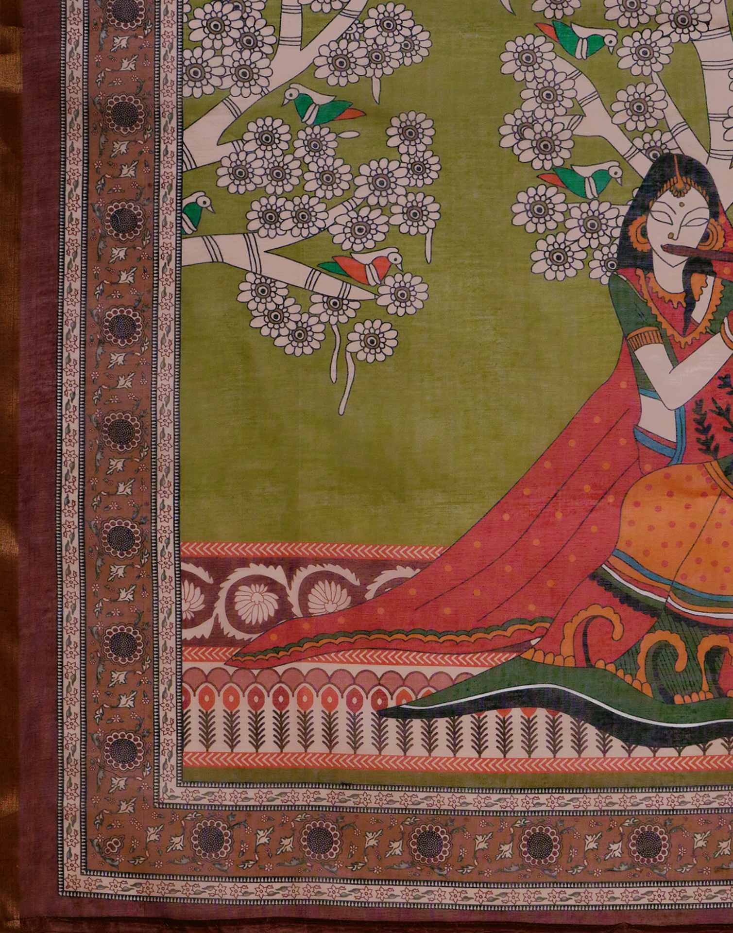 Beige Cotton Linen Printed Saree