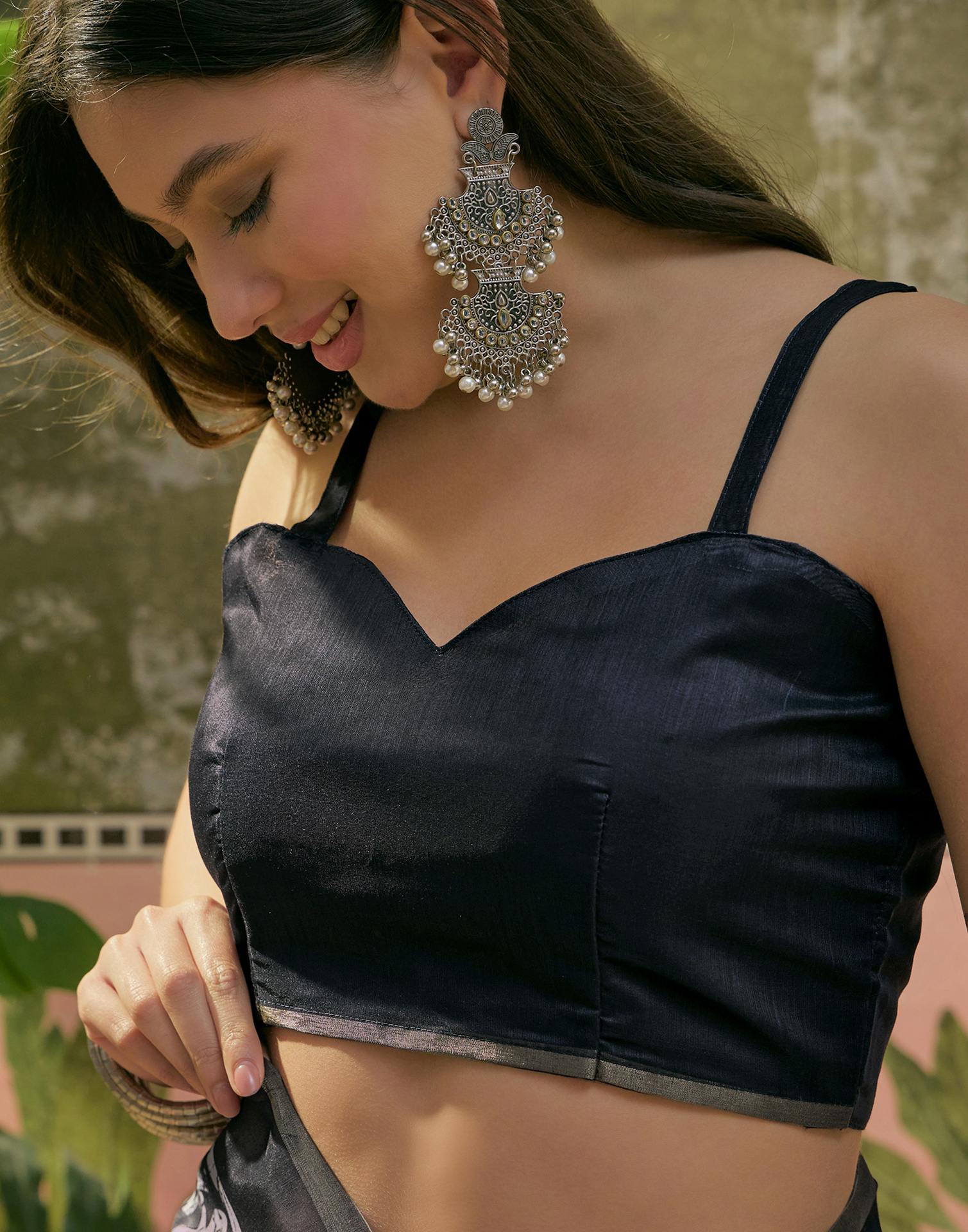 Black Cotton Linen Printed Saree