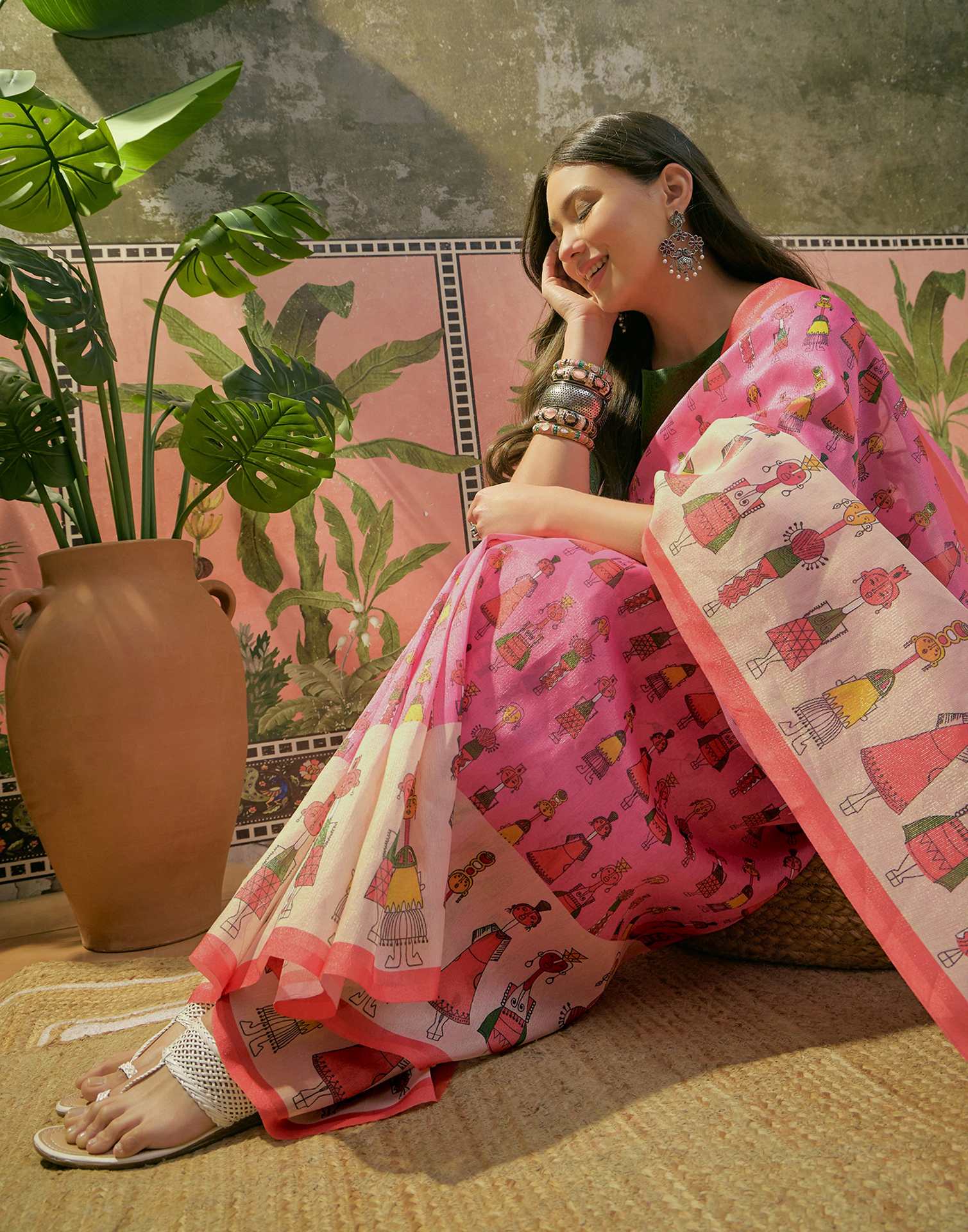 Pink Shimmer Silk Printed Saree