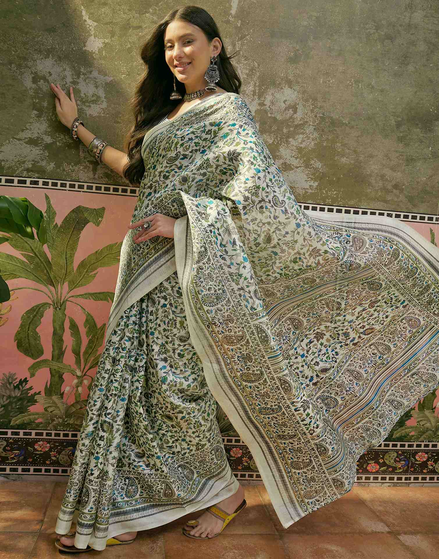 Beige Khadi Printed Saree