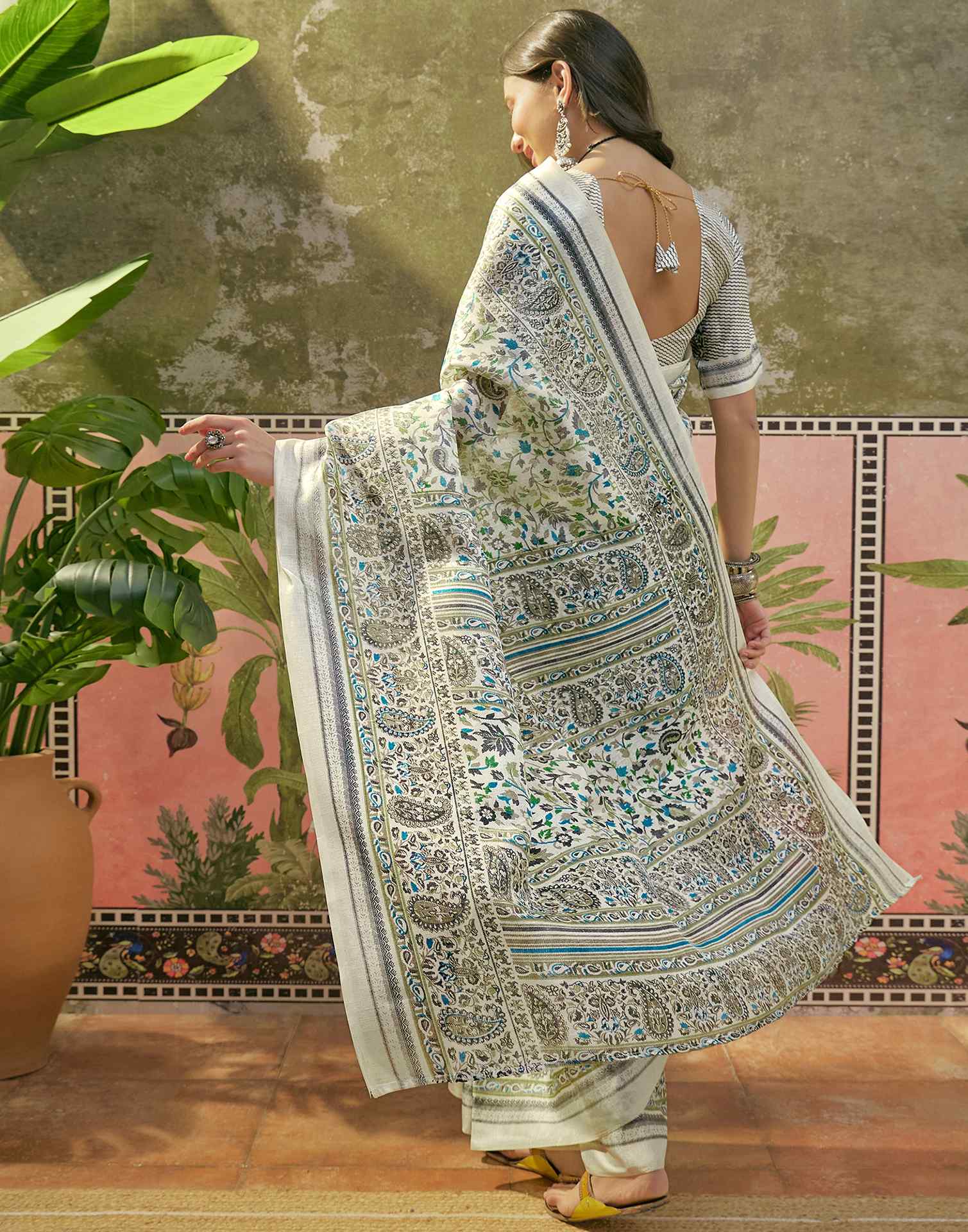 Beige Khadi Printed Saree