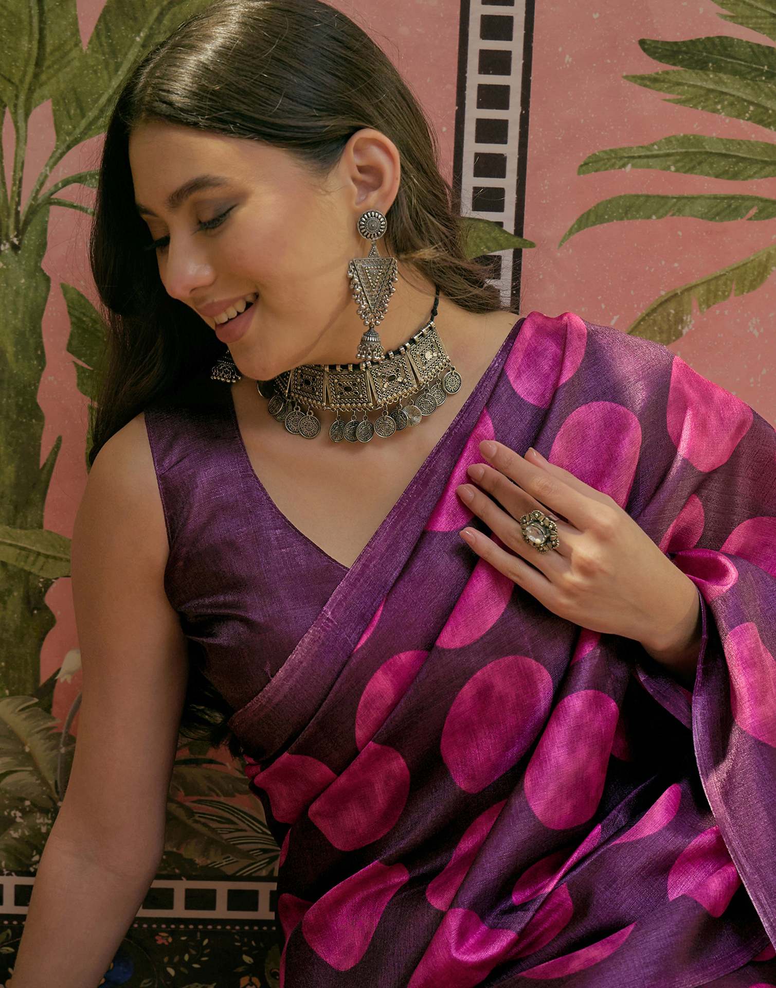 Wine Khadi Printed Saree