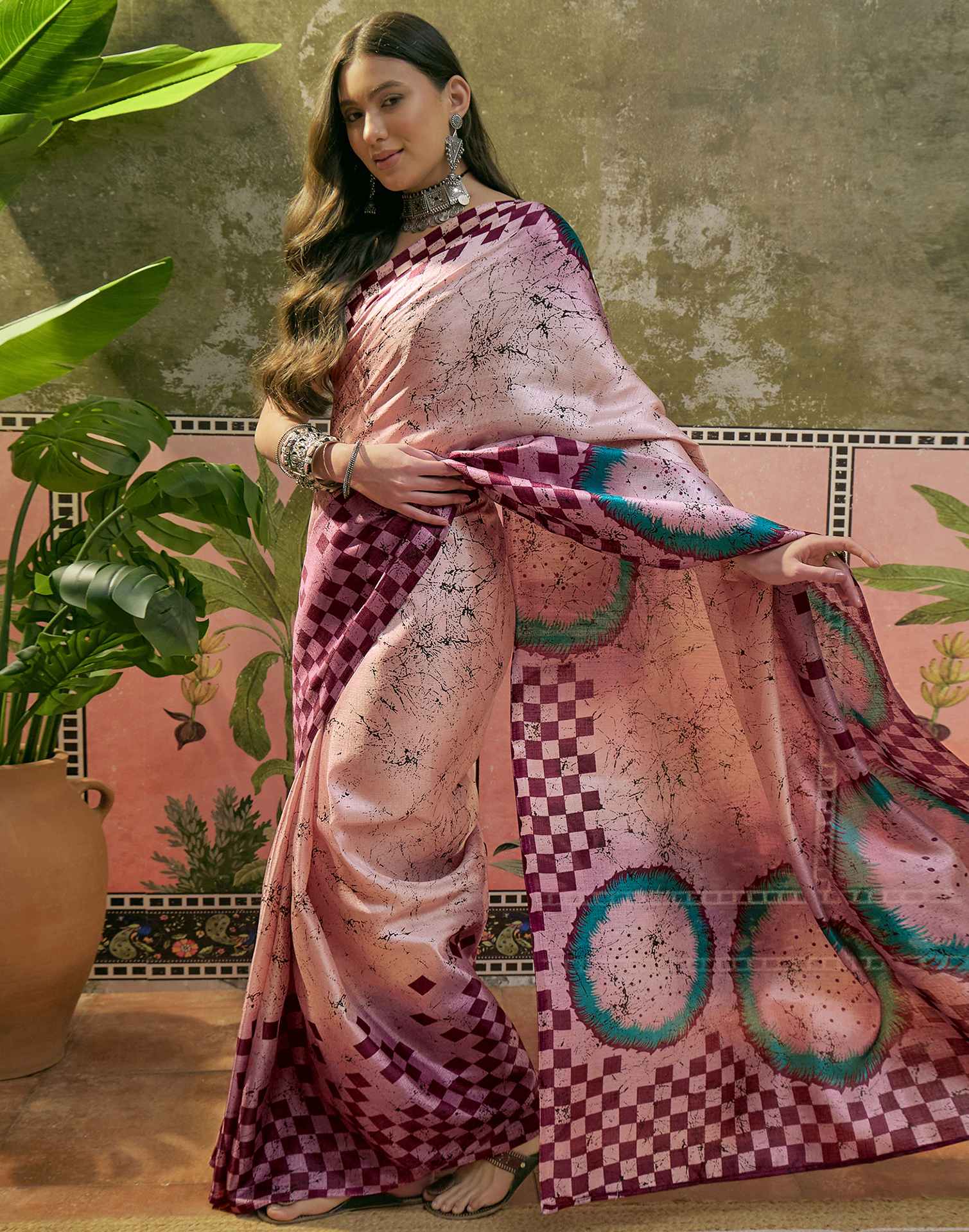 Mauve Khadi Printed Saree