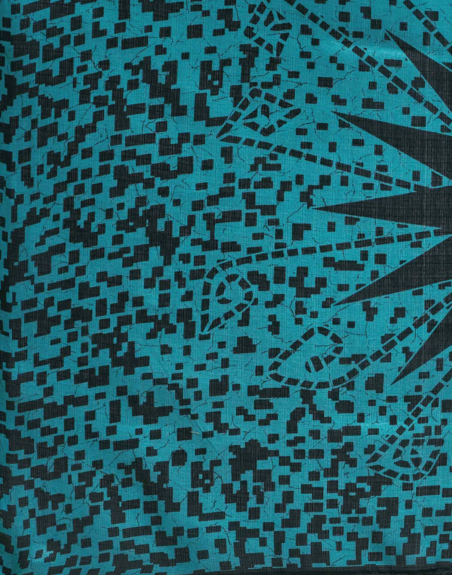 Teal Blue Khadi Printed Saree