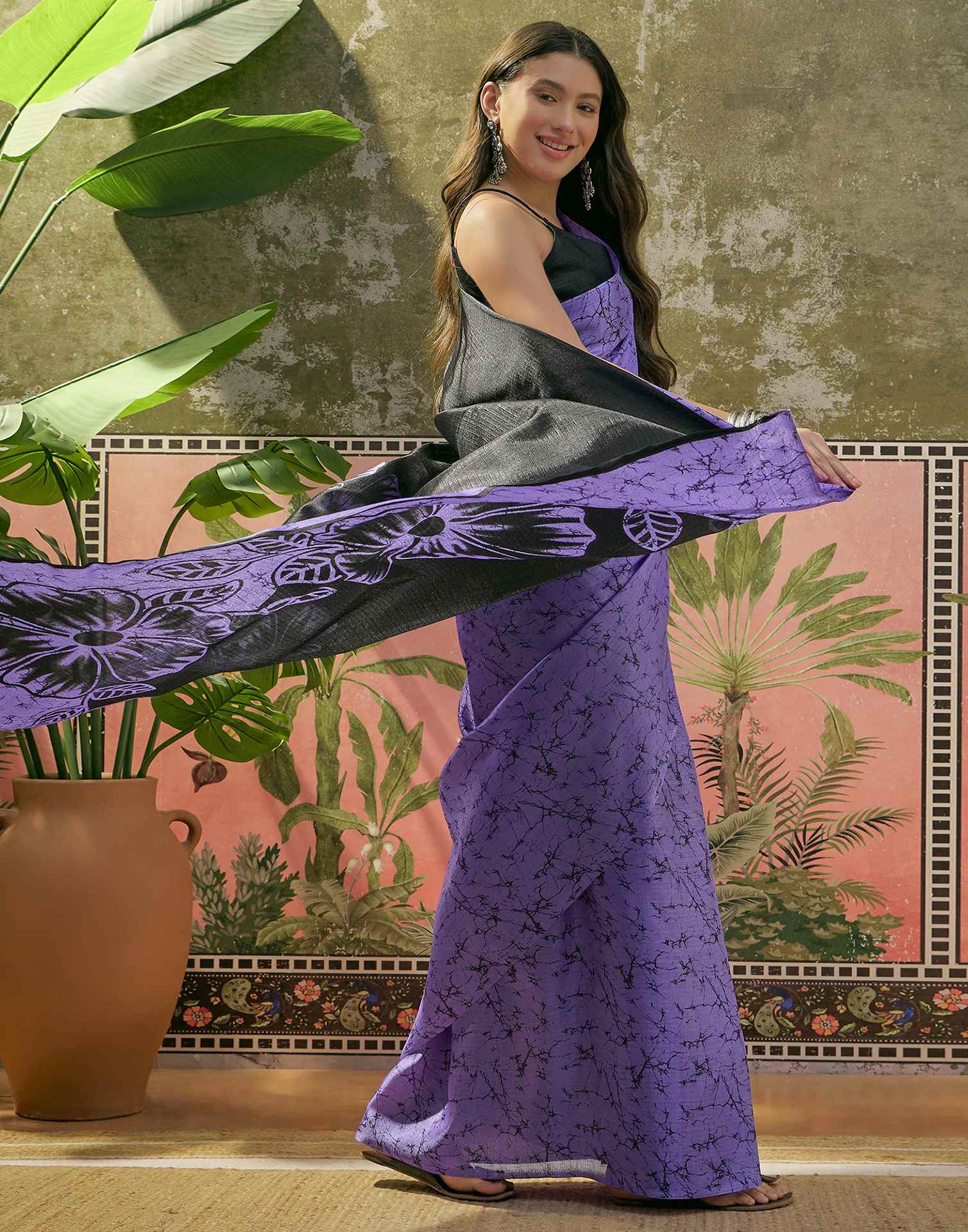 Purple Khadi Floral Printed Saree