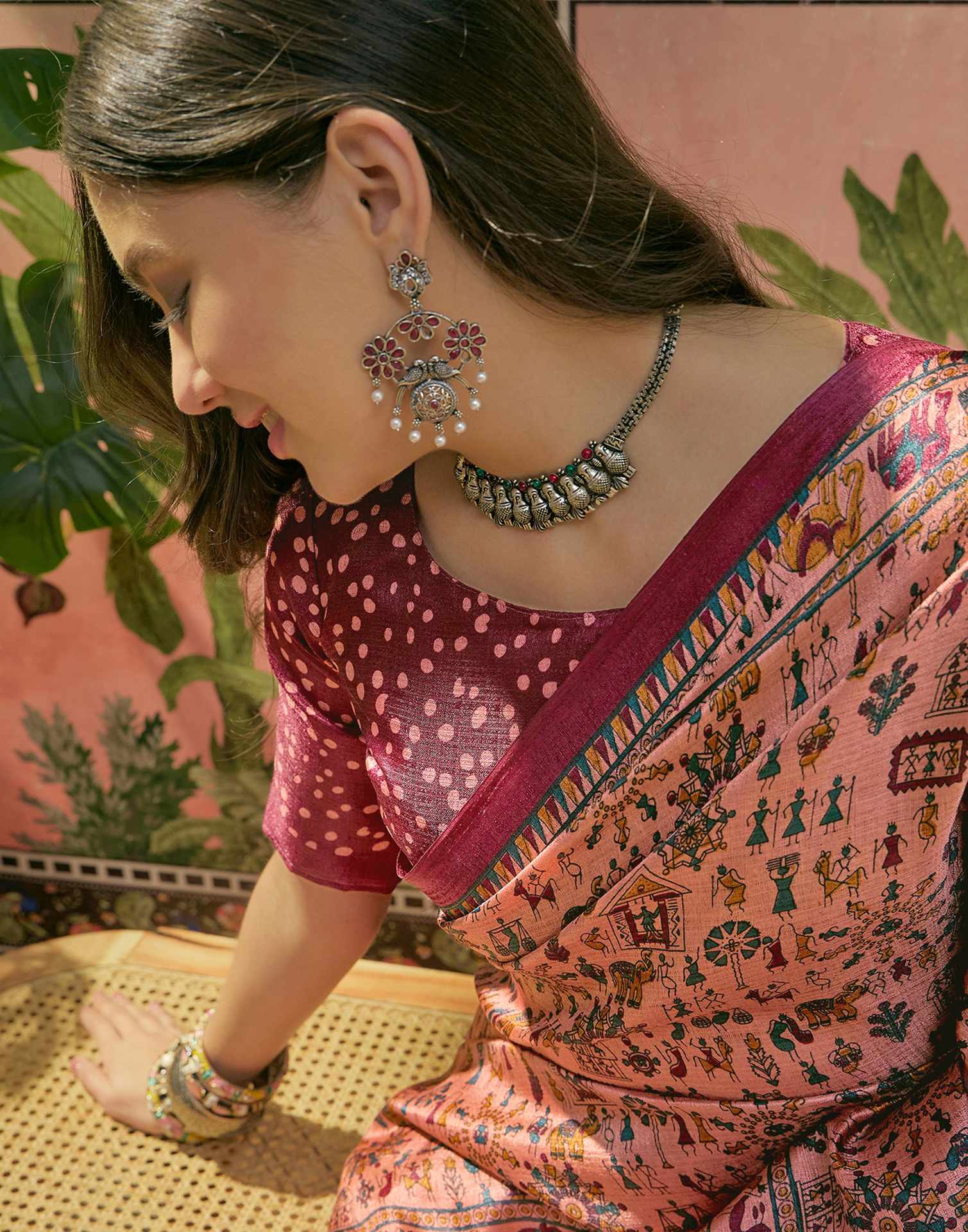 Dark Peach Khadi Printed Saree