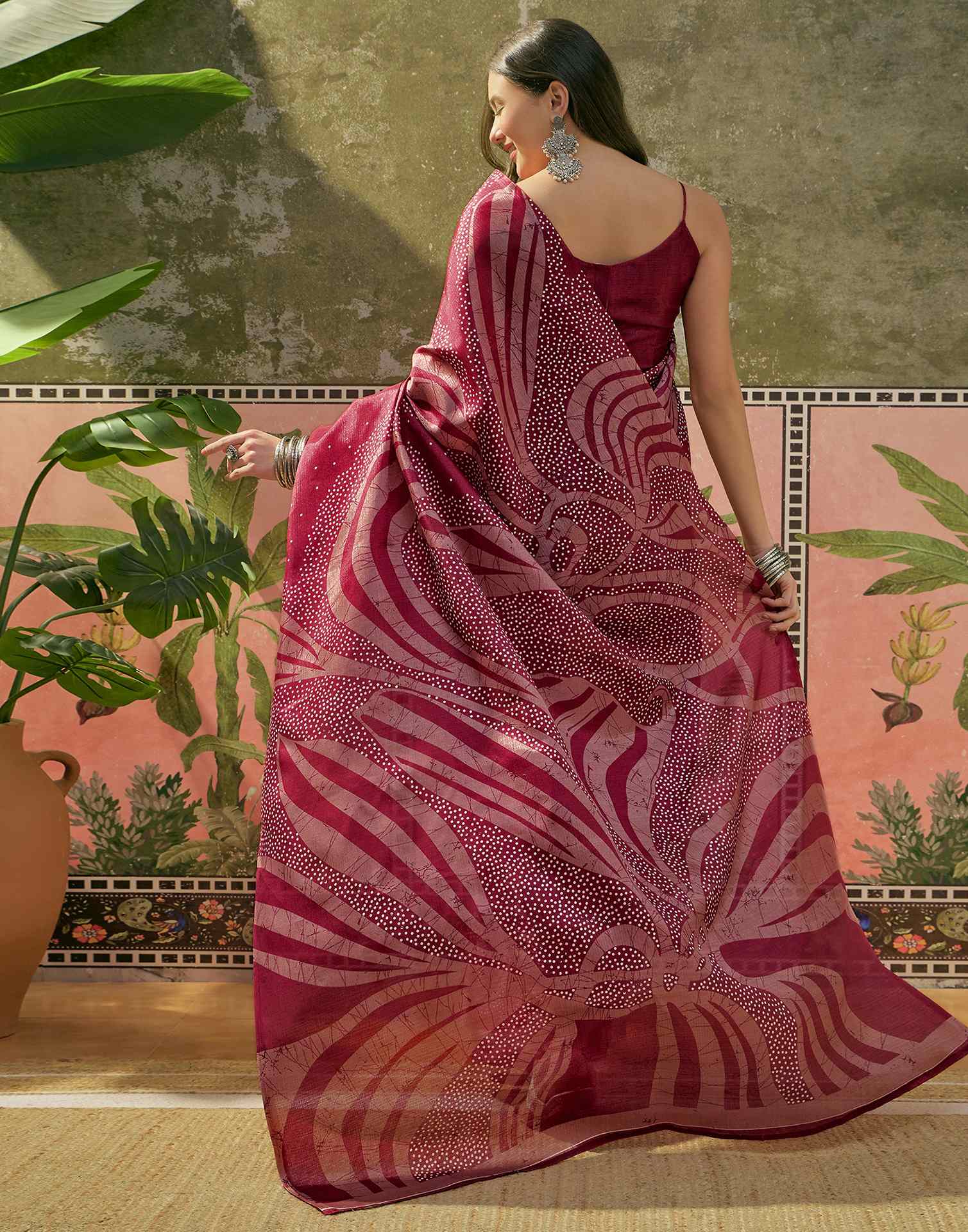 Maroon Khadi Printed Saree