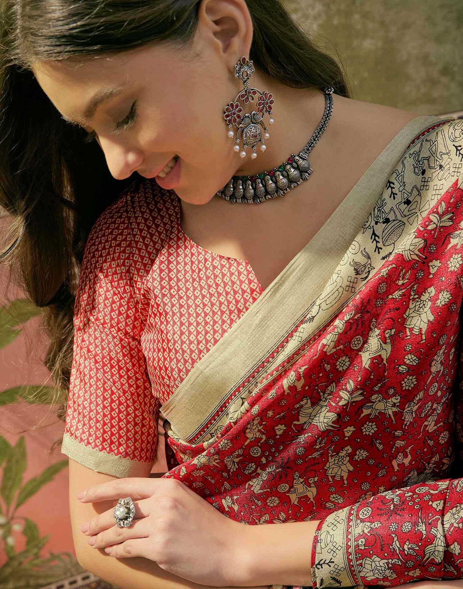 Maroon Khadi Printed Saree