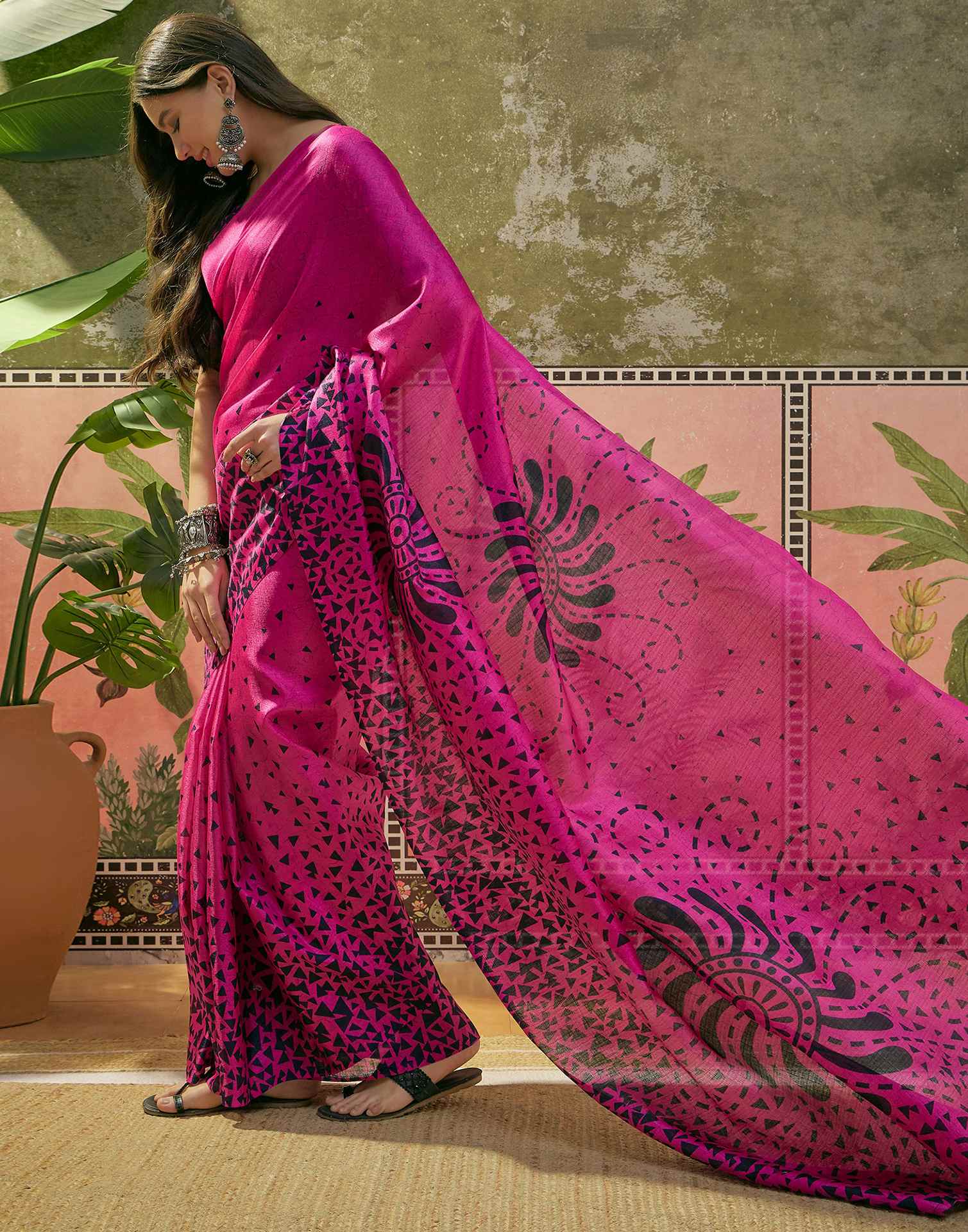 Pink Khadi Printed Saree