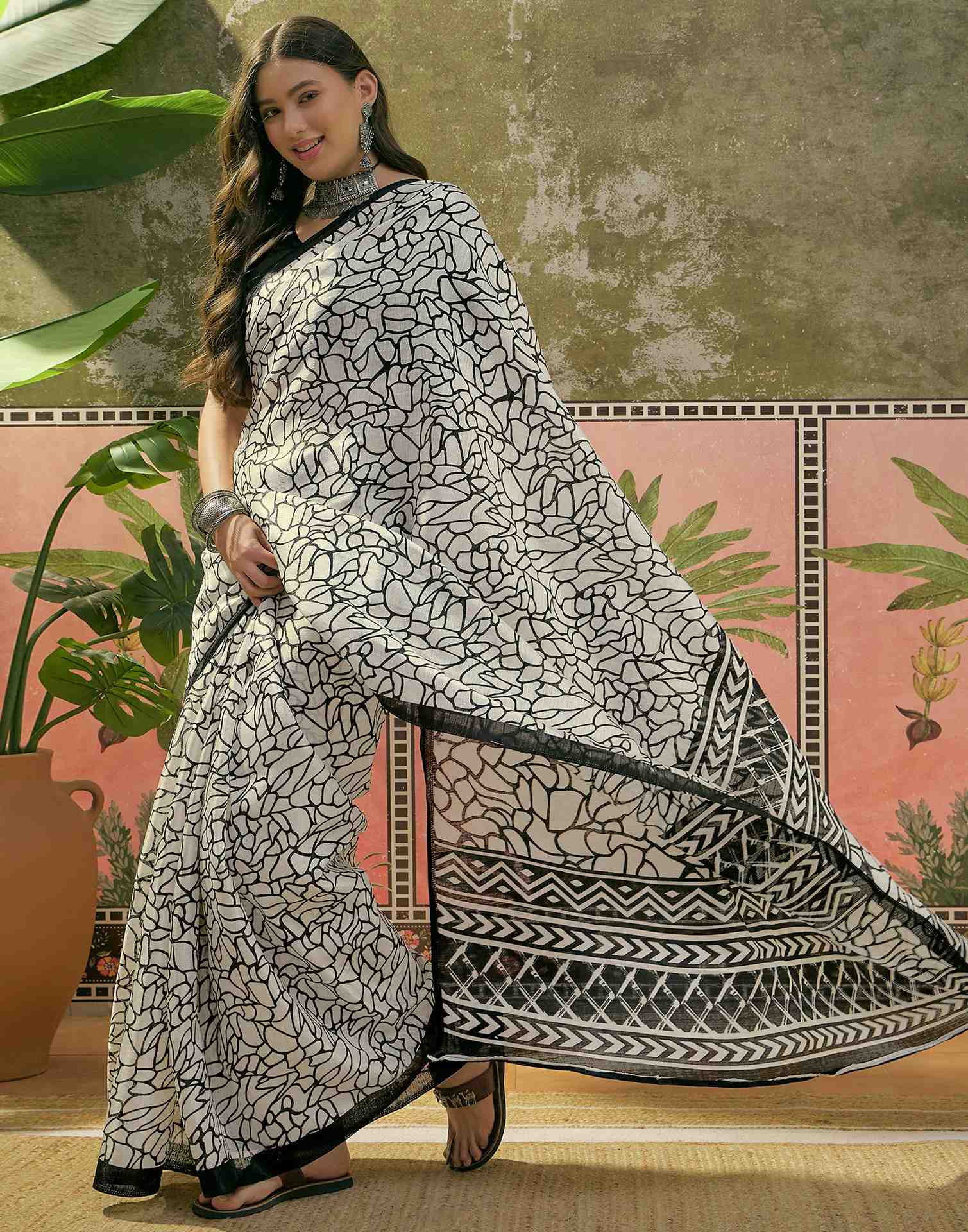 Beige Khadi Printed Saree