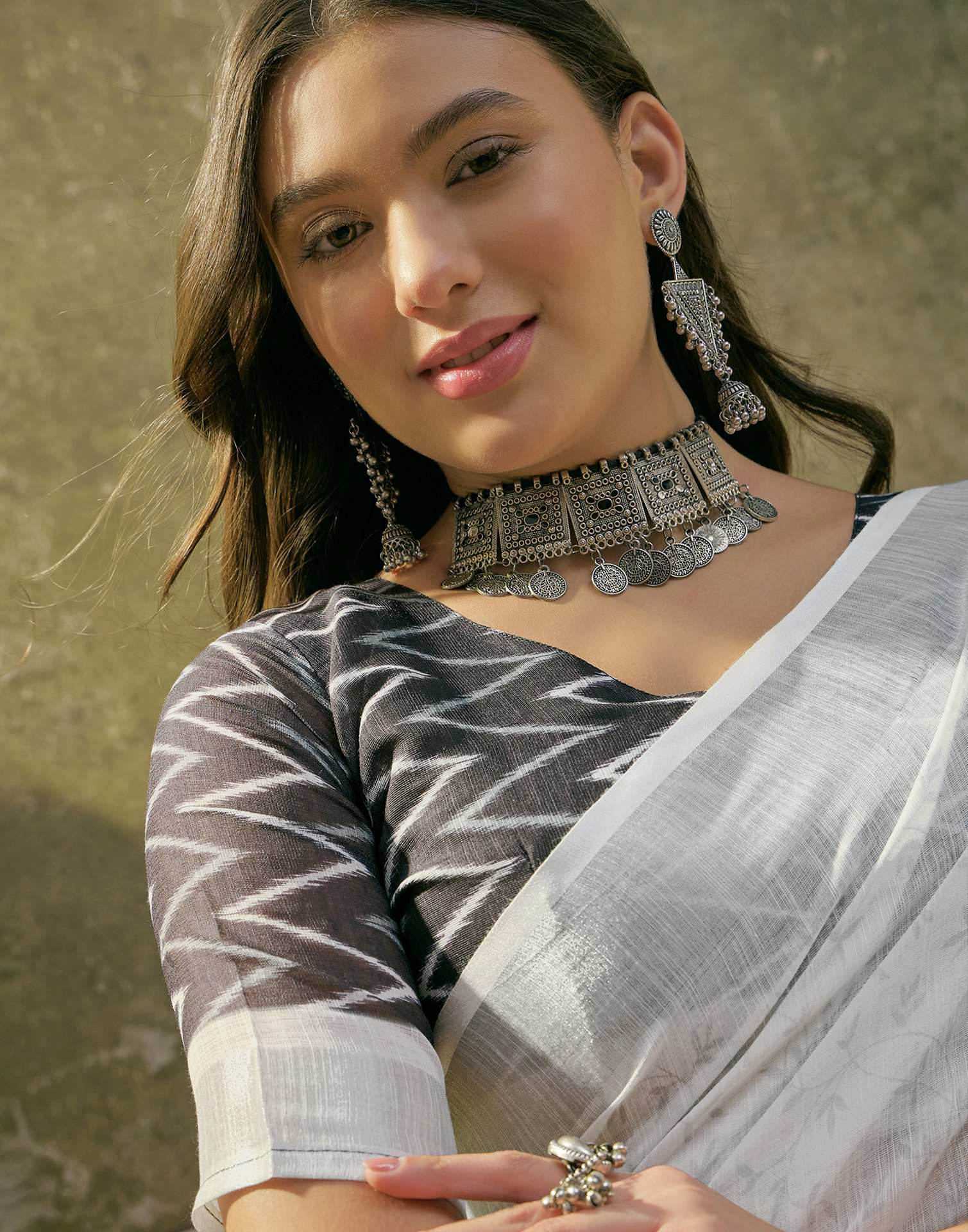 White Linen Floral Printed Saree