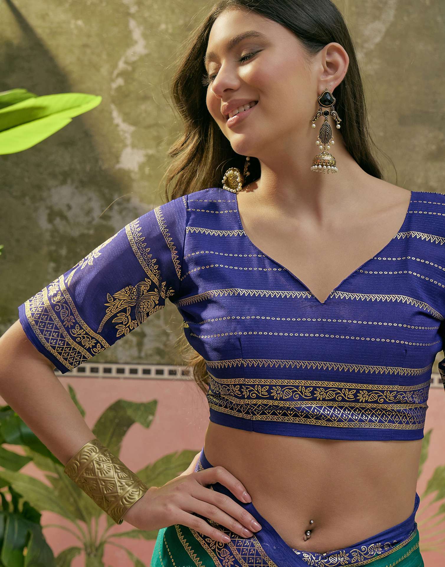 Teal Green Georgette Foil Printed Saree