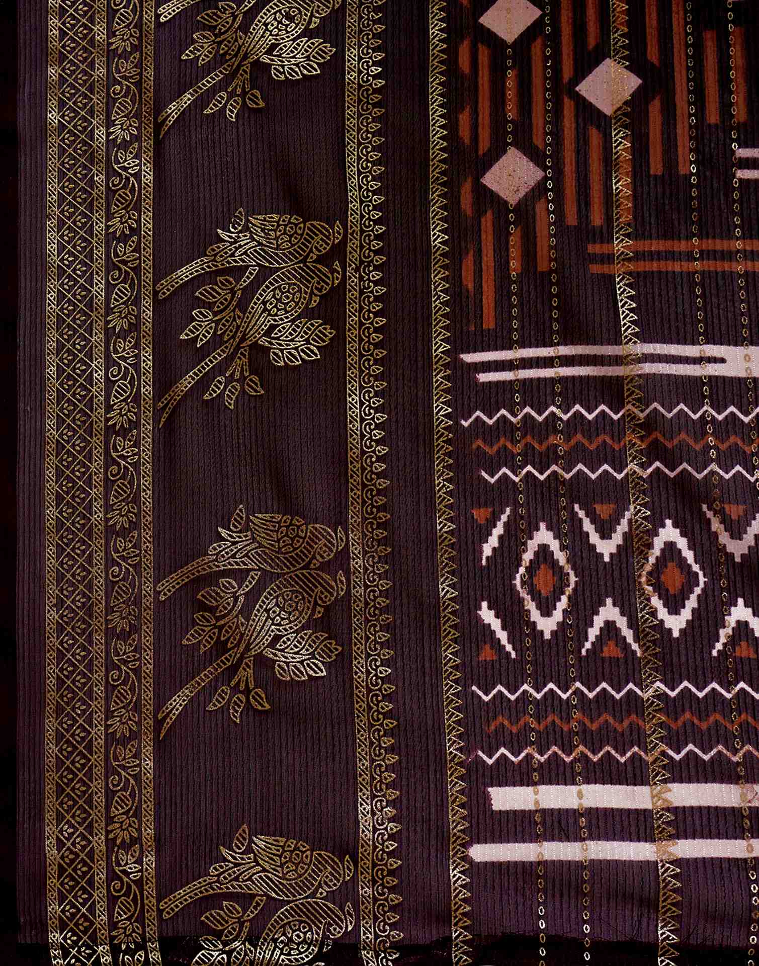 Rust Georgette Foil Printed Saree
