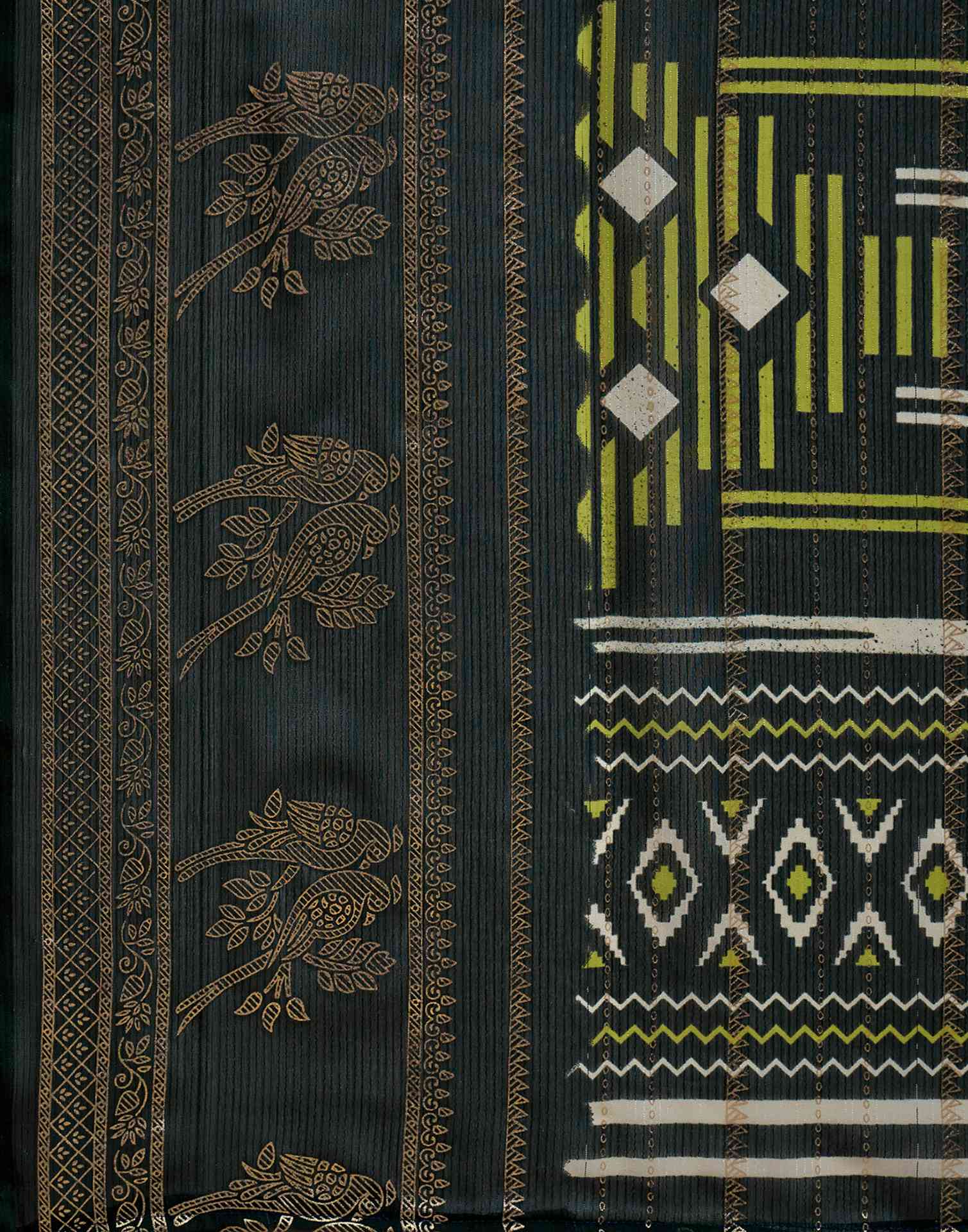 Parrot Green Georgette Foil Printed Saree