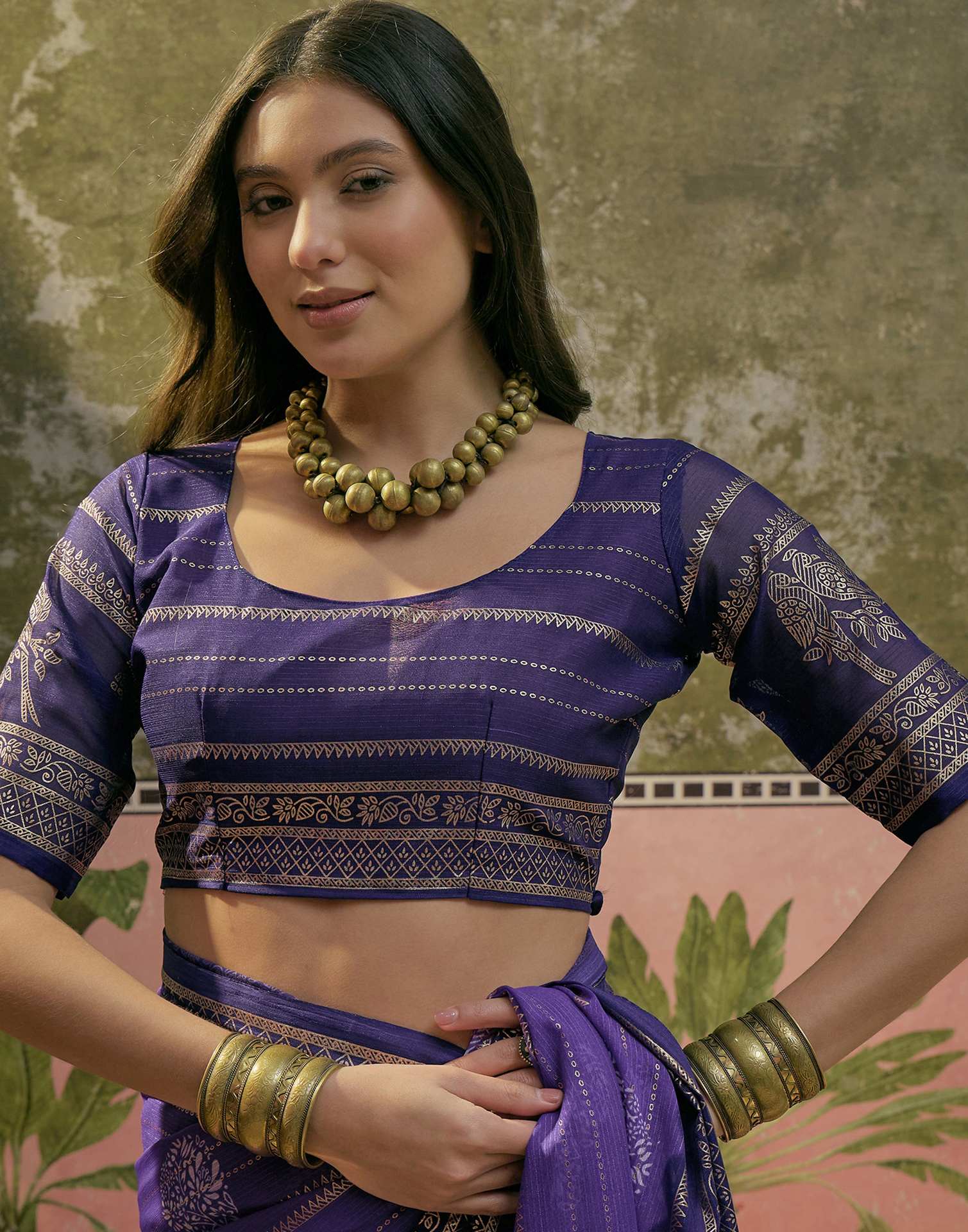 Purple Georgette Foil Printed Saree