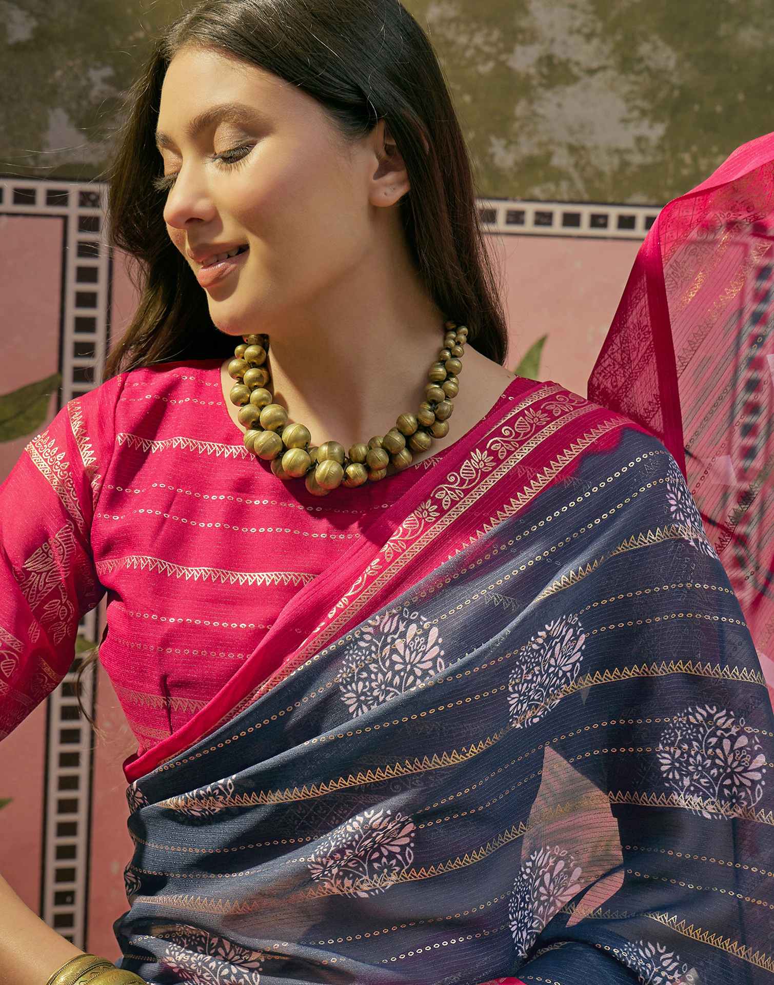Blue Georgette Foil Printed Saree