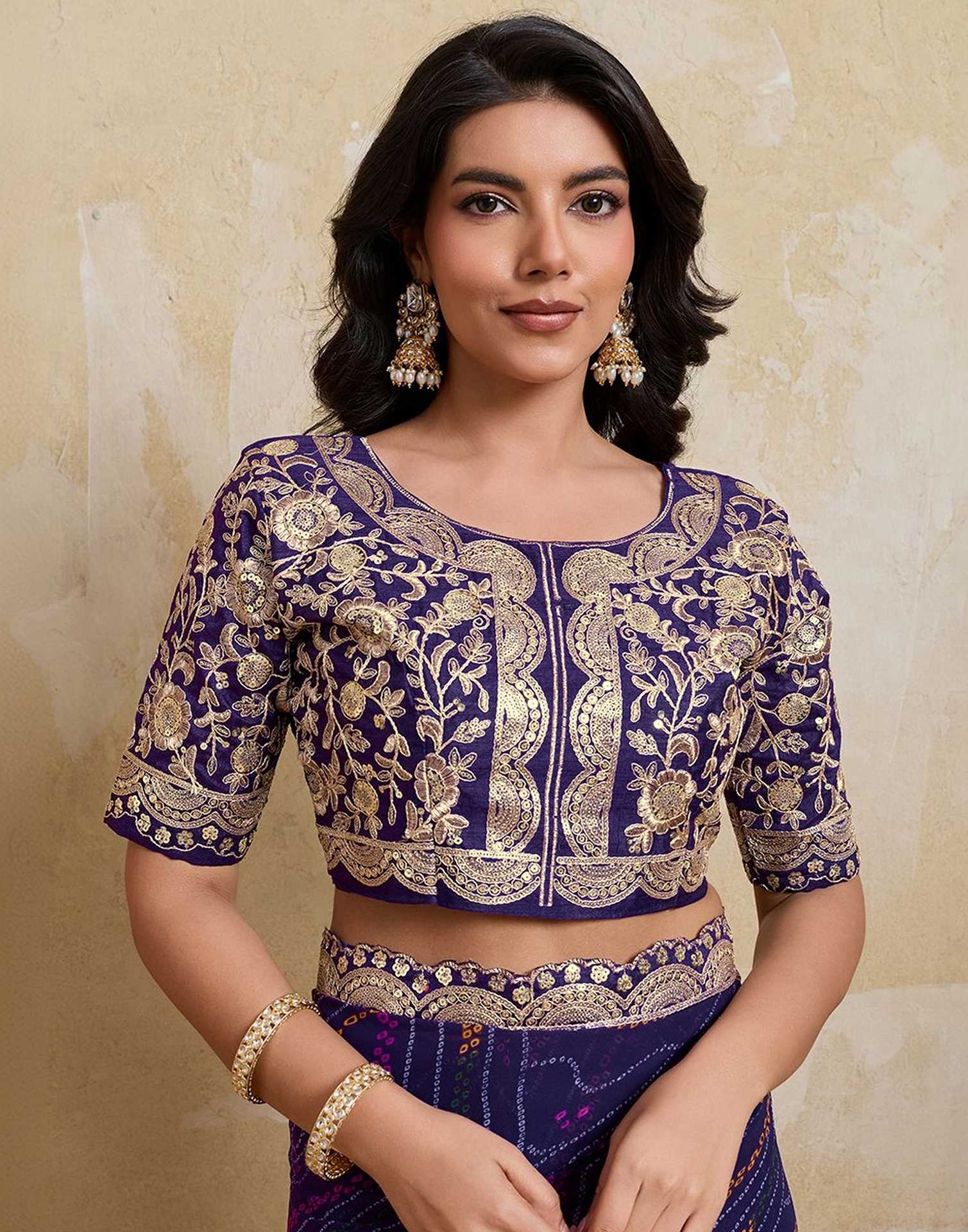 Purple Georgette Bandhani Printed Saree