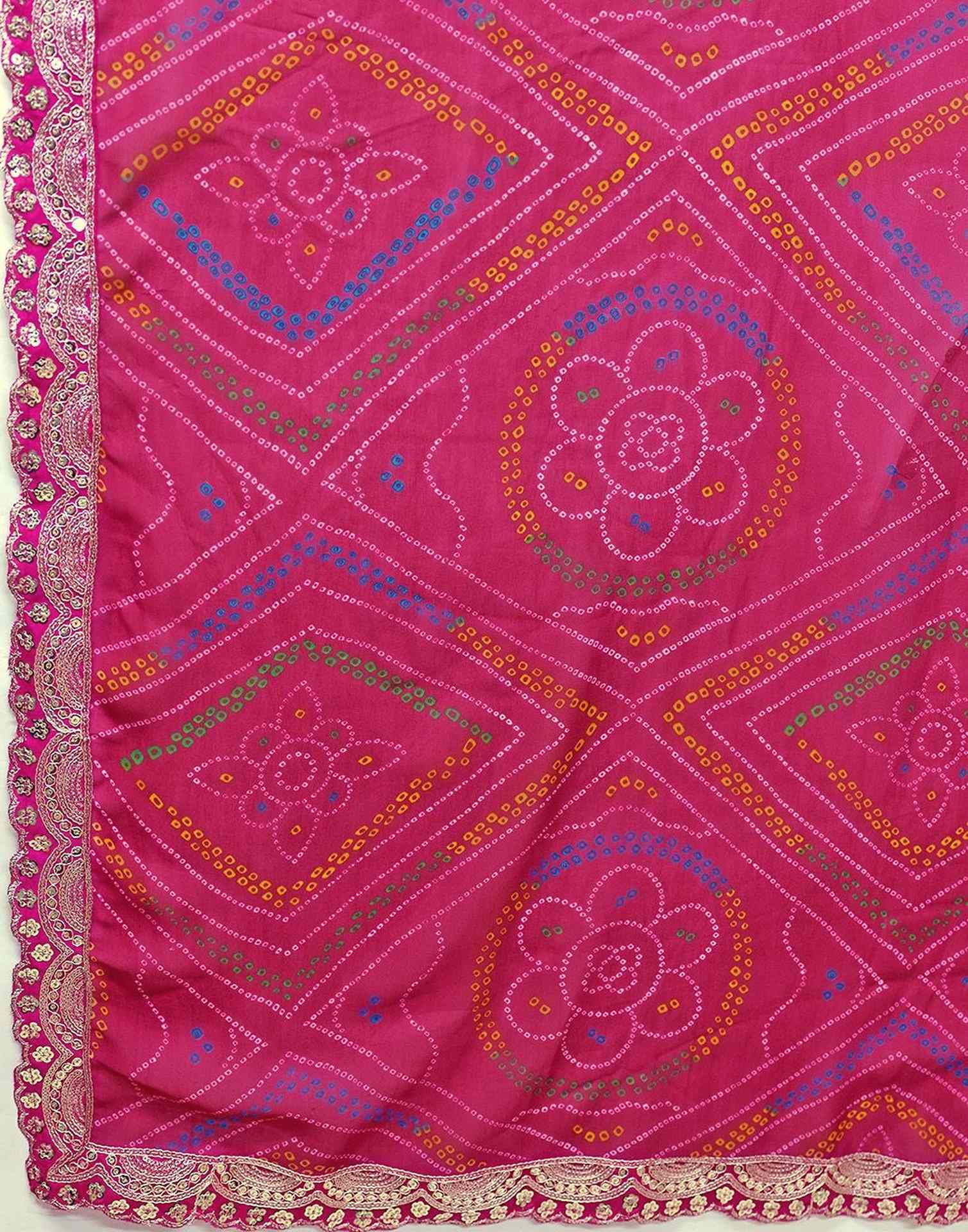 Rani Pink Georgette Bandhani Printed Saree