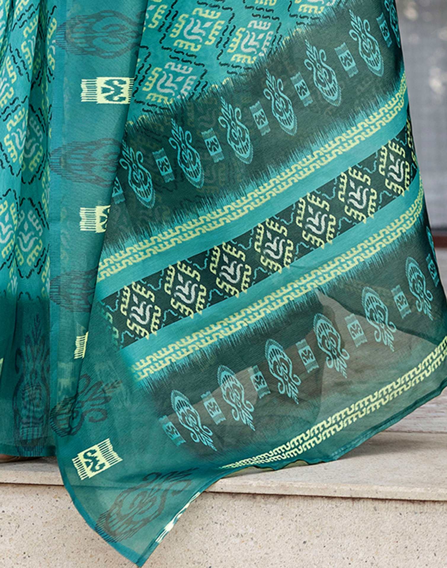 Mint Green Shimmer Silk Printed Saree