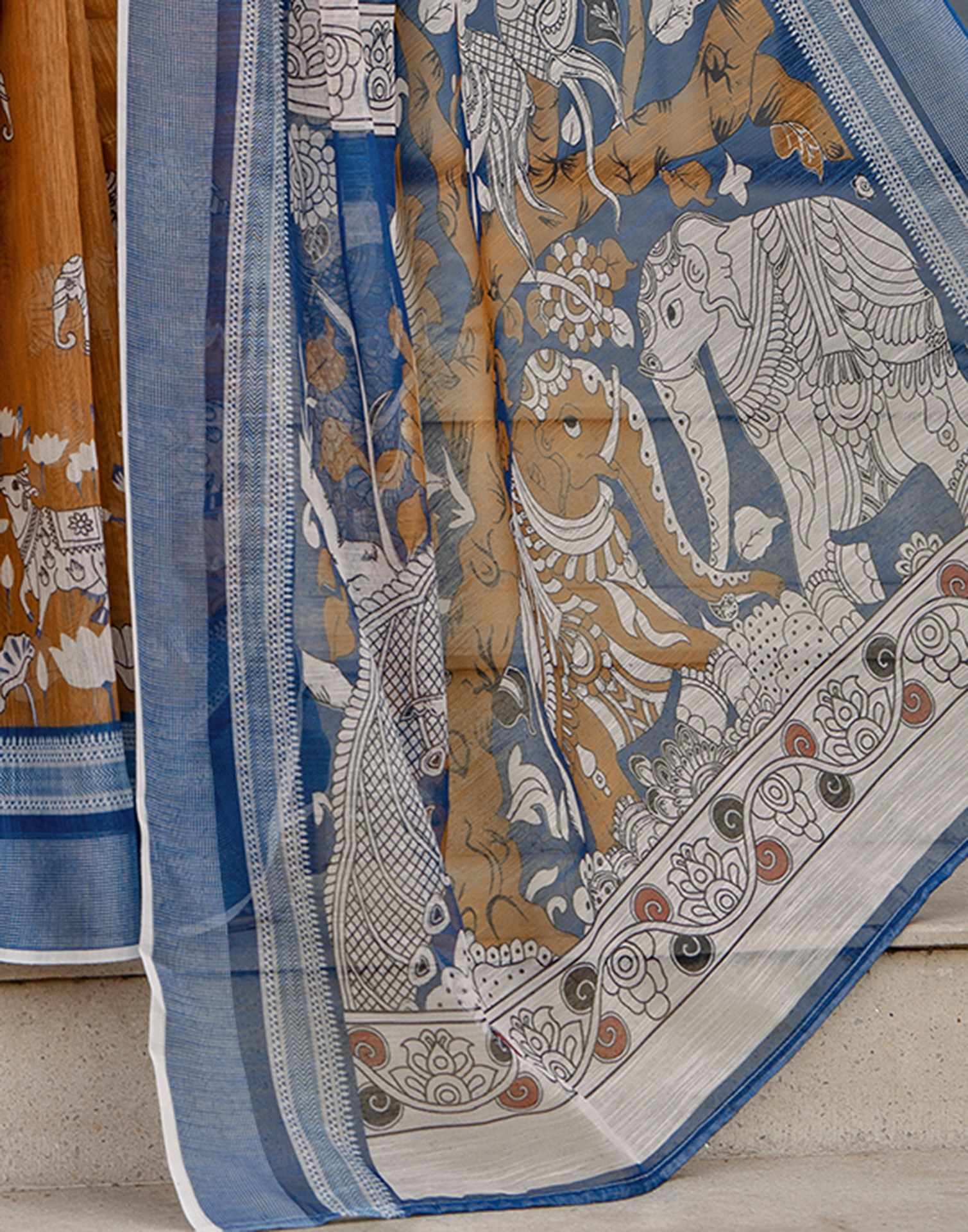 Brown Linen Kalamkari Printed Saree