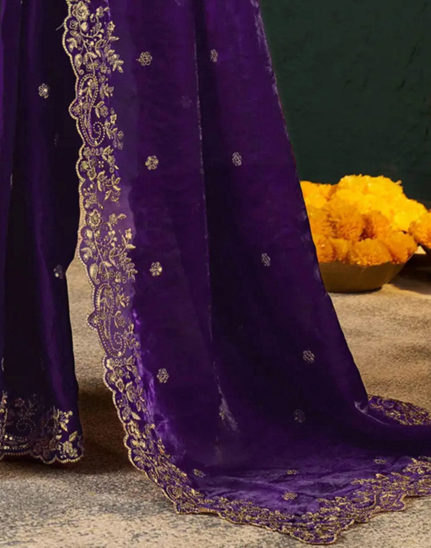Purple Tissue Satin Sequence Embroidery Saree