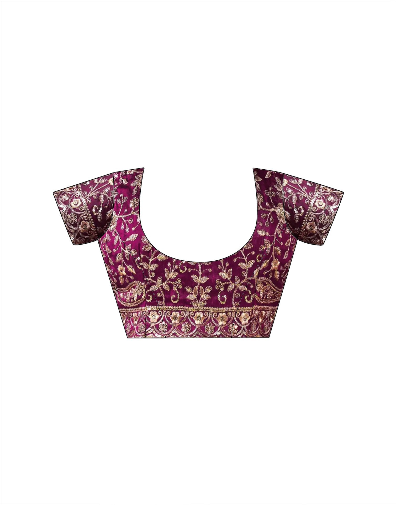 Wine Tissue Satin Sequence Embroidery Saree