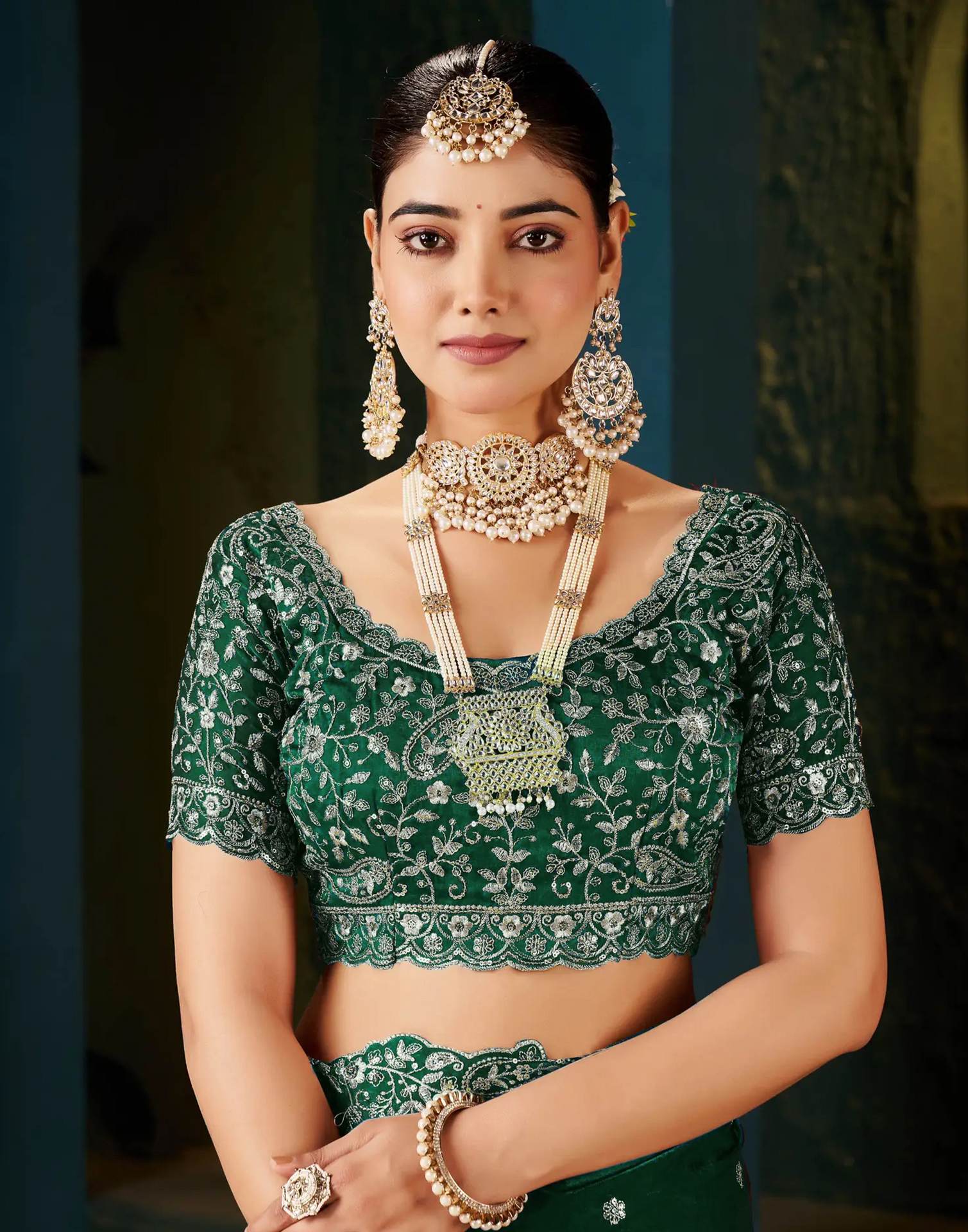 Green Tissue Satin Sequence Embroidery Saree