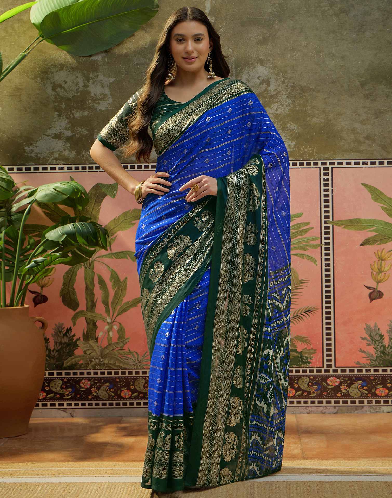 Blue Georgette Foil Printed Saree