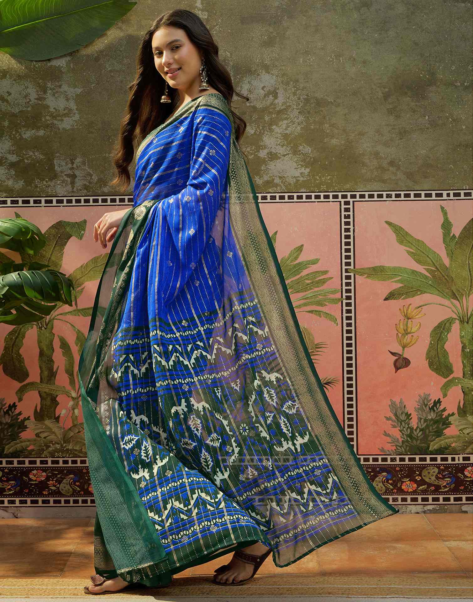 Blue Georgette Foil Printed Saree