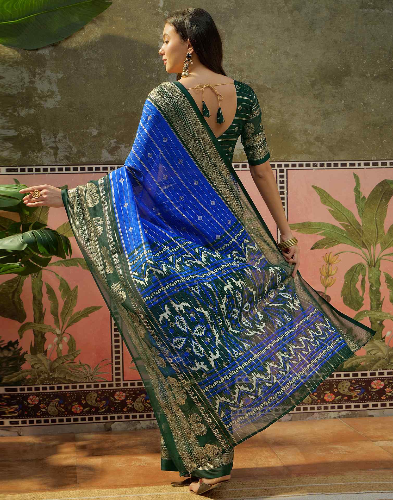 Blue Georgette Foil Printed Saree
