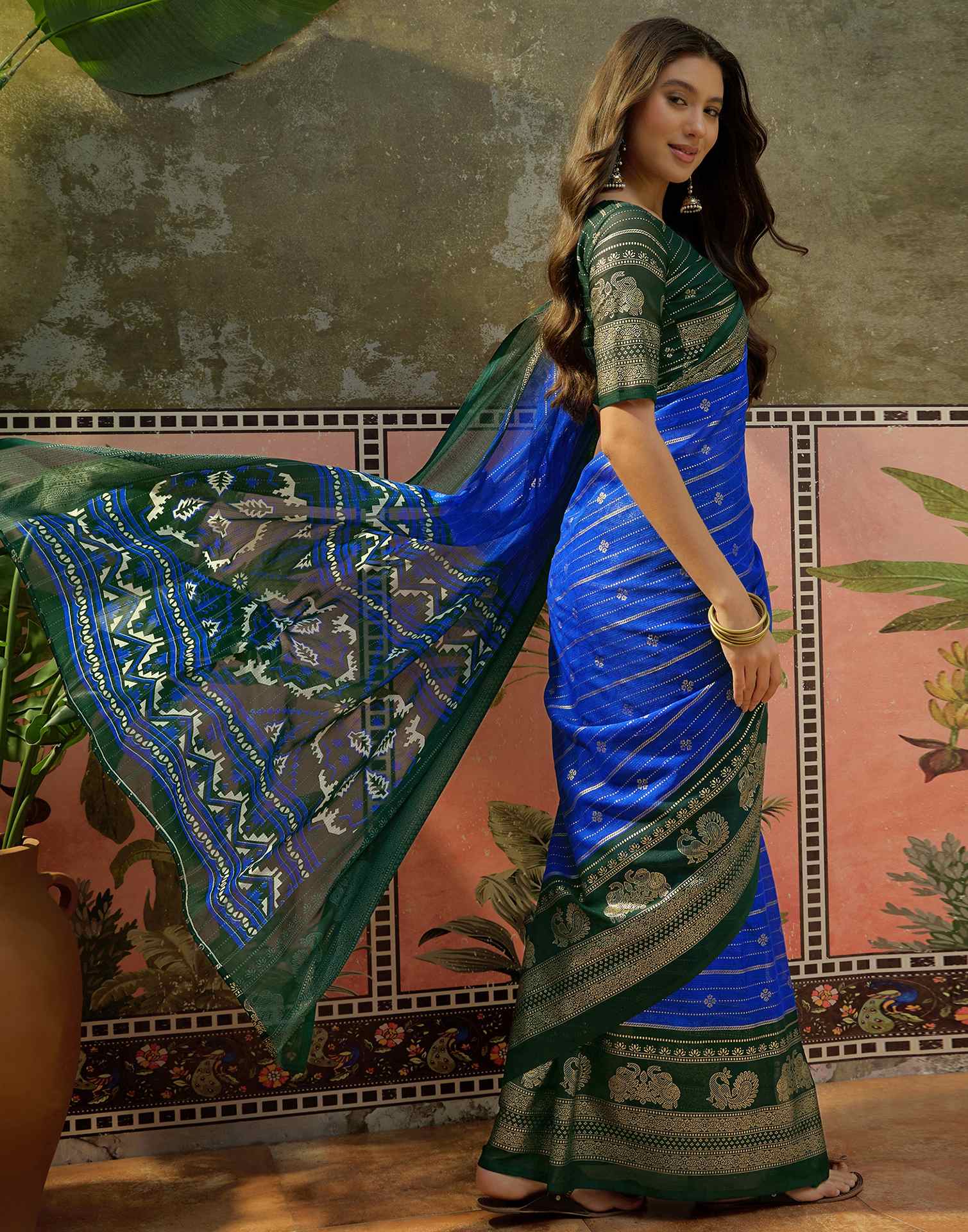 Blue Georgette Foil Printed Saree
