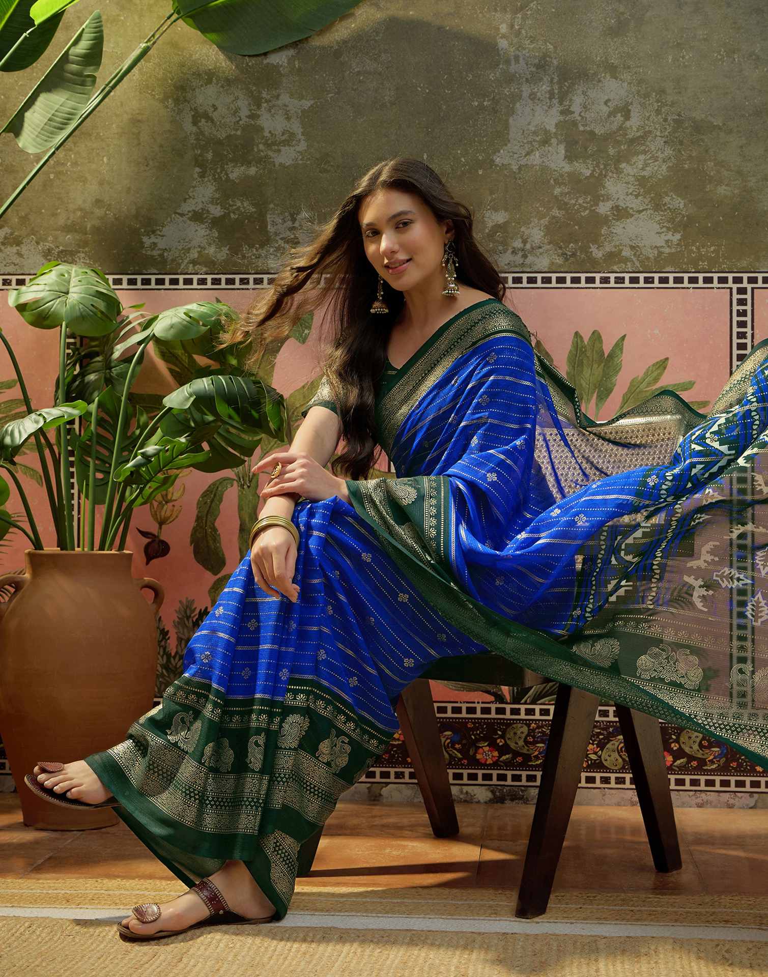 Blue Georgette Foil Printed Saree