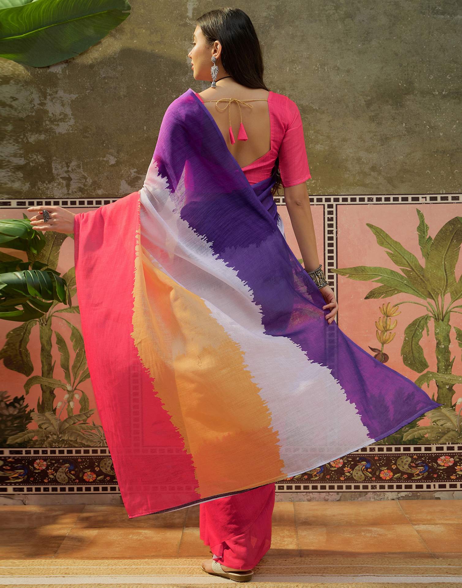 Multicoloured Linen Printed Saree