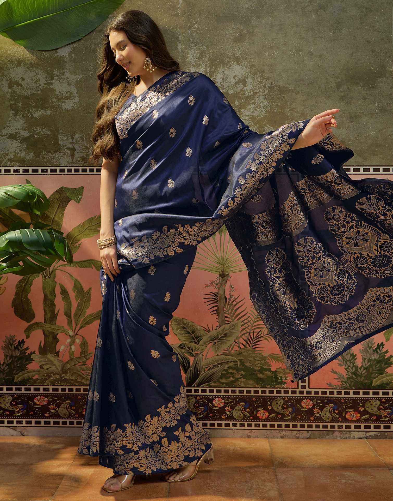 Navy Blue Silk Woven Banarasi Saree