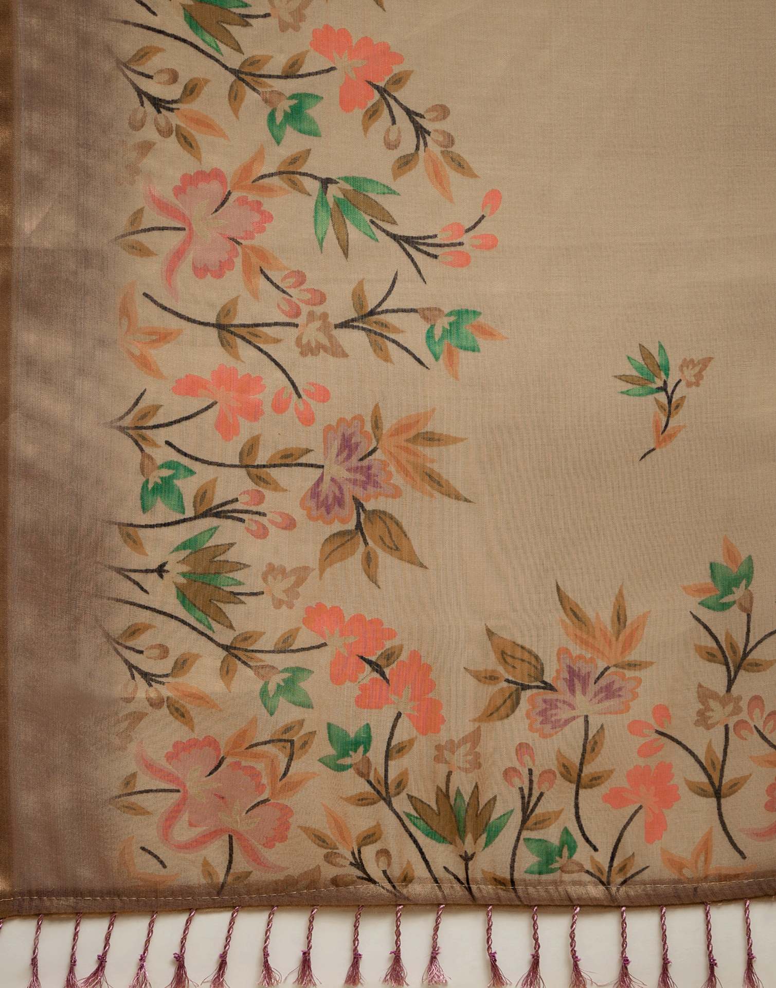 Beige Shimmer Silk Printed Saree