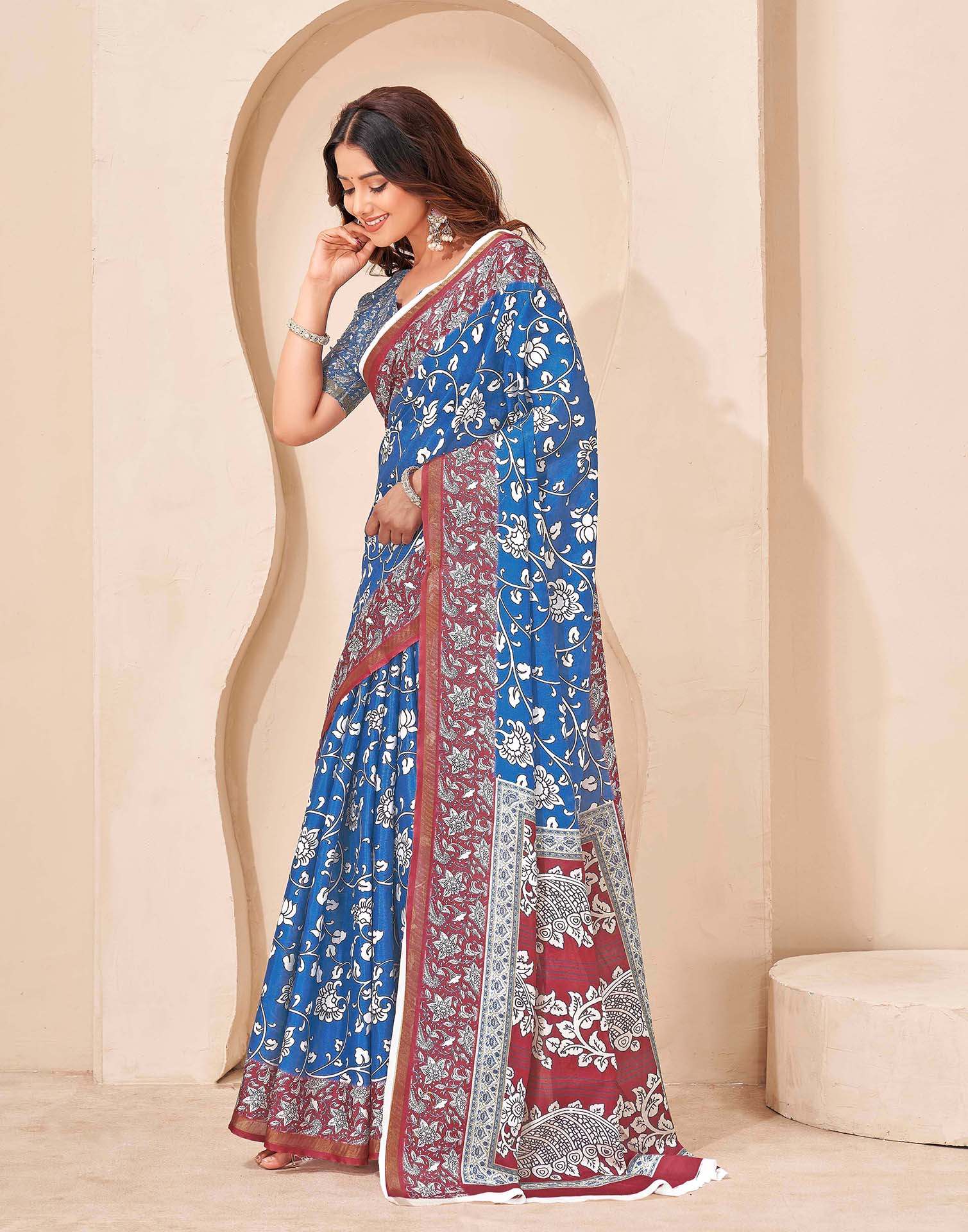 Blue Silk Printed Saree