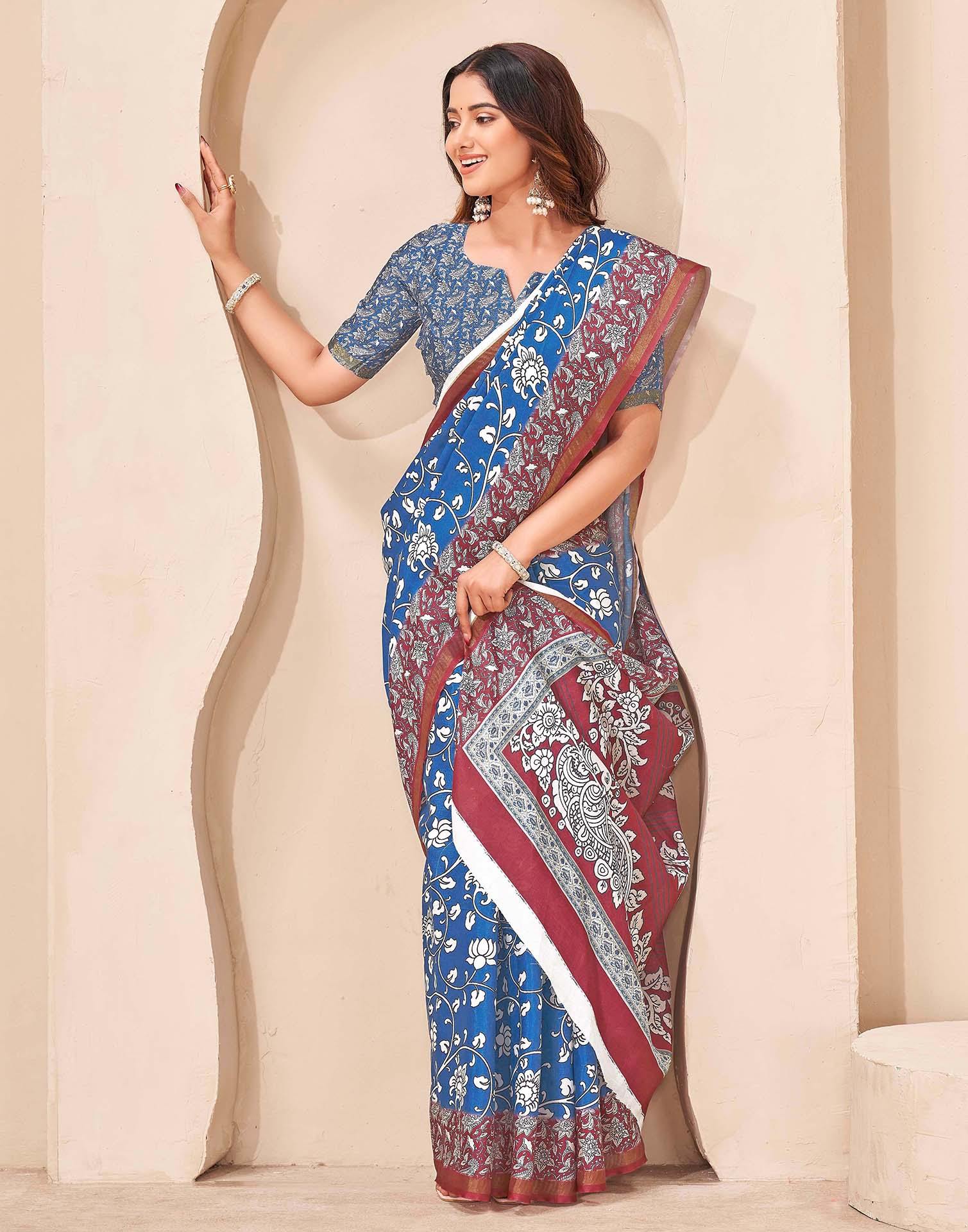 Blue Silk Printed Saree