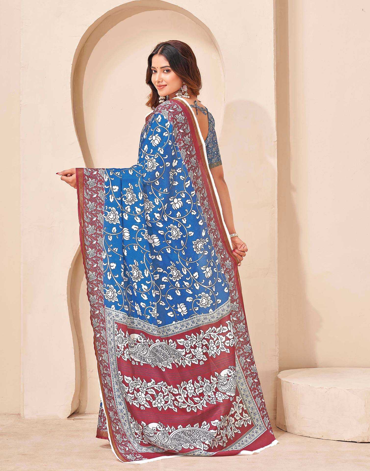 Blue Silk Printed Saree
