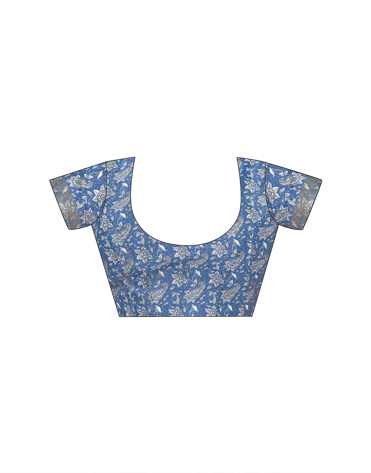 Blue Silk Printed Saree