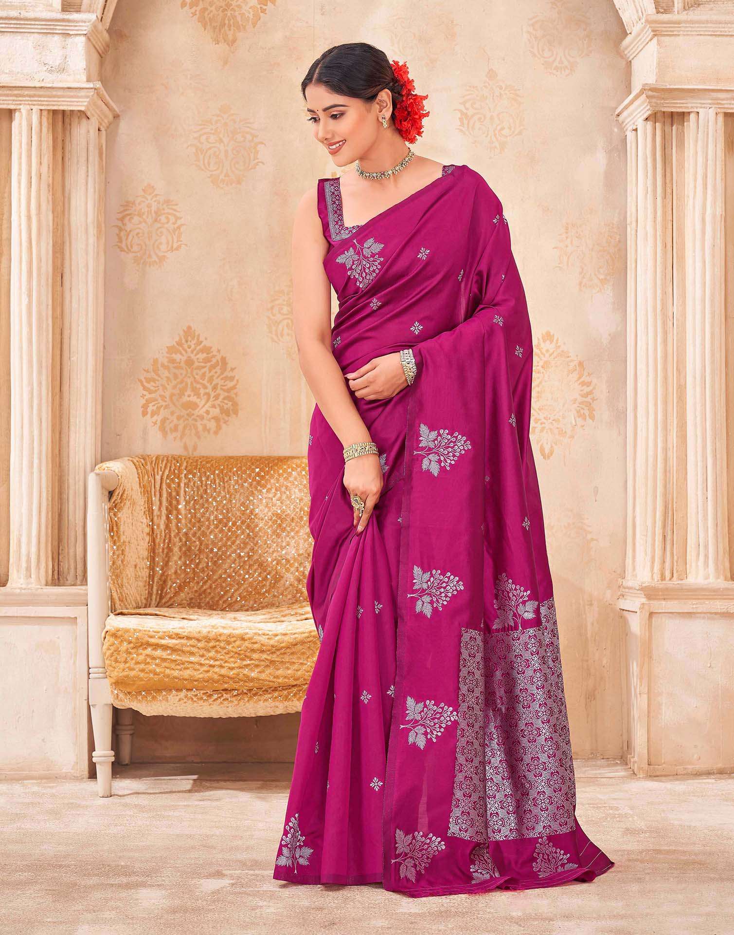 Rani Pink Silk Woven Banarasi Saree
