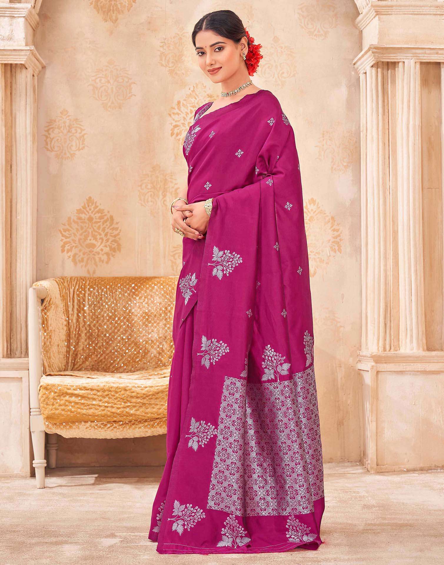 Rani Pink Silk Woven Banarasi Saree